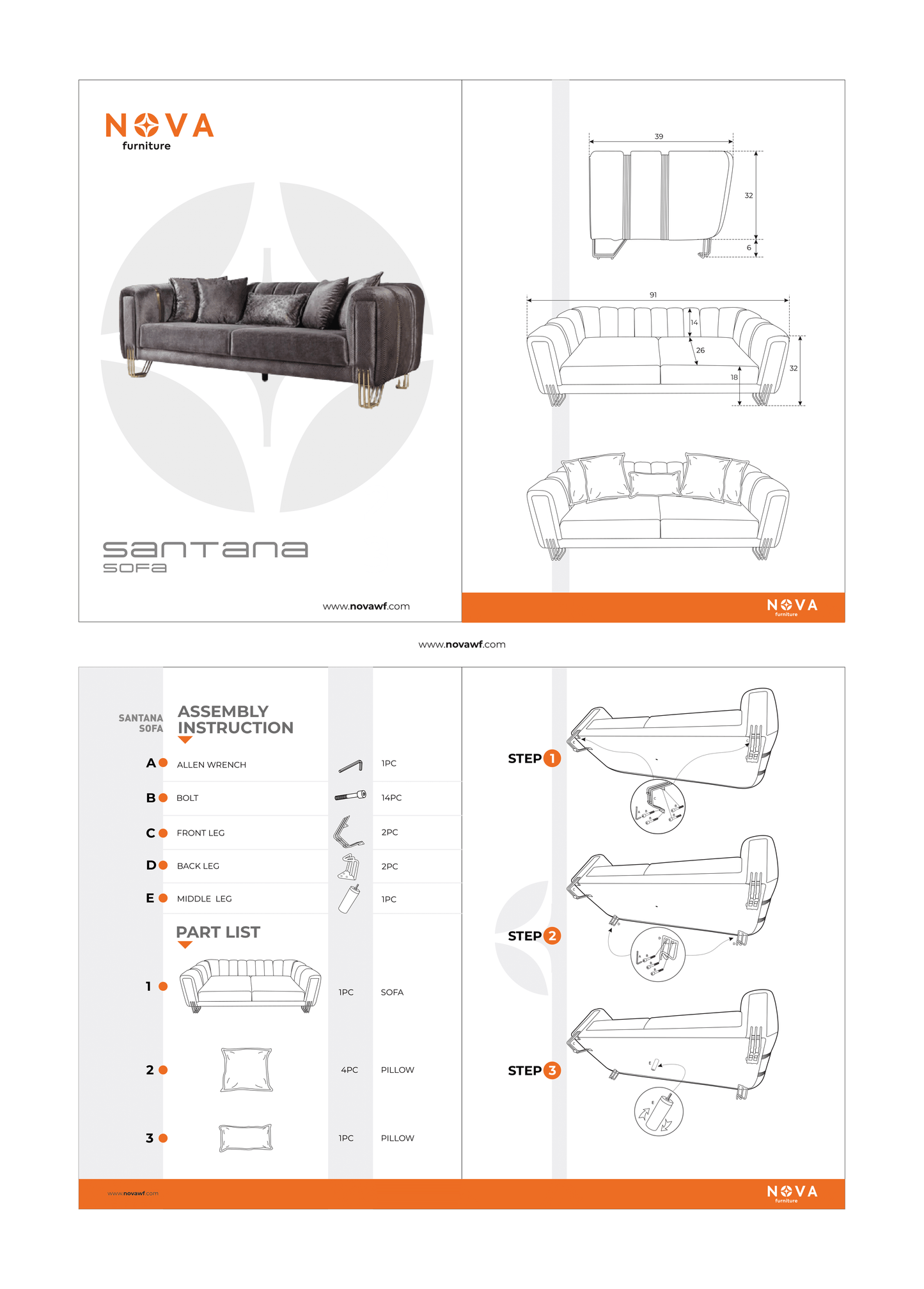 Santana Smoke Velvet Sofa 89" & Loveseat 69"