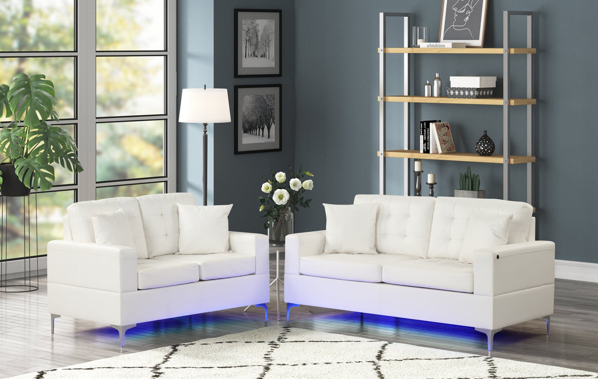 Miami White - Sofa & Loveseat Set (LED LIGHTS)