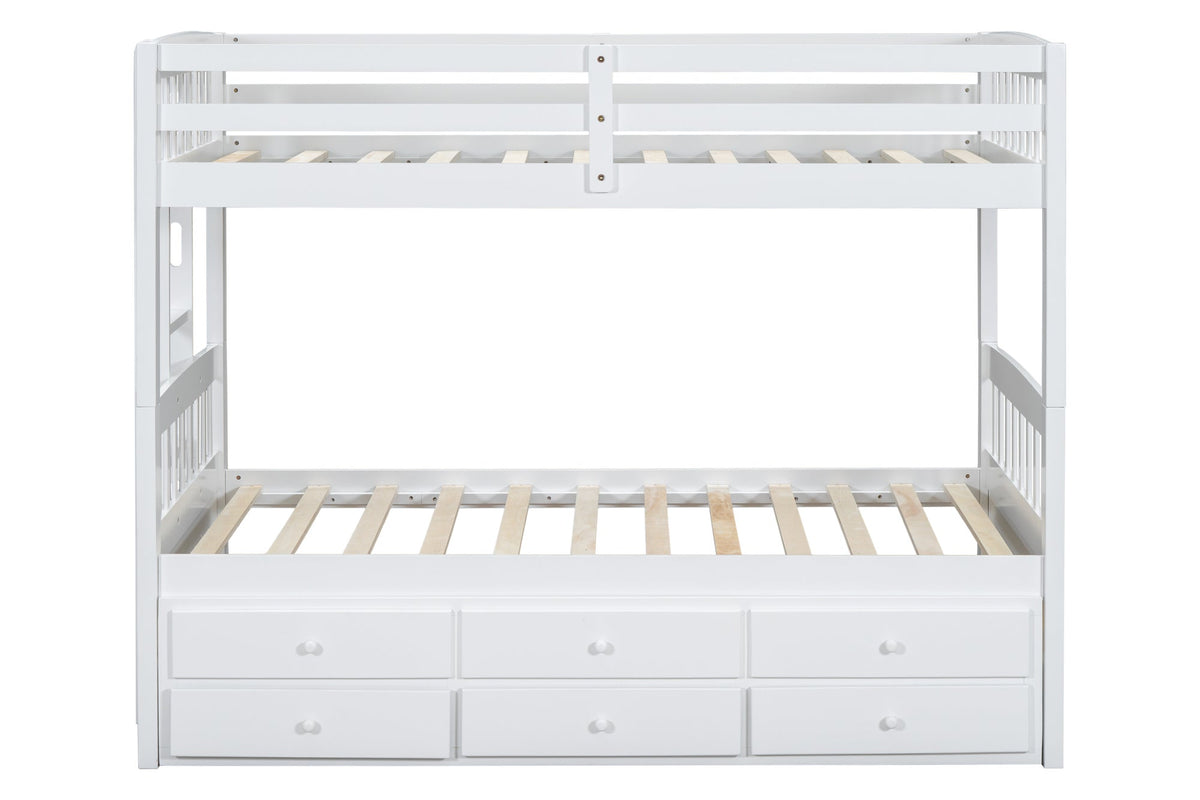 BB41 TWIN/TWIN Bunk Bed w/Twin Trundle + 3 Drawers White