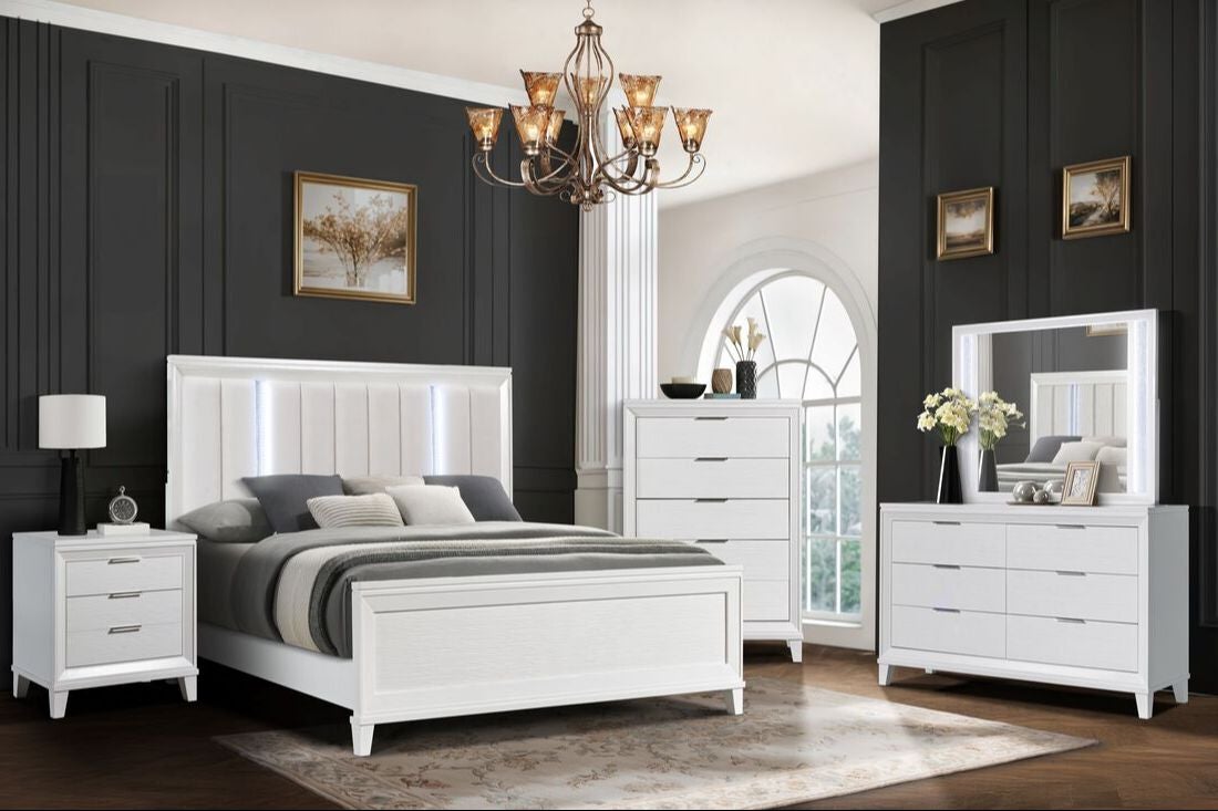 Havana White - 4PC or 5PC Bedroom Set - Queen, King