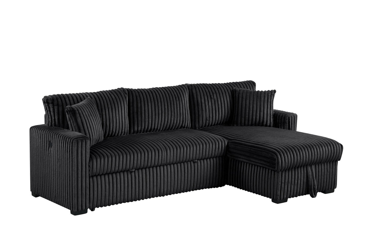 Aria Black Sectional With Pull-Out Bed & Storage Chaise