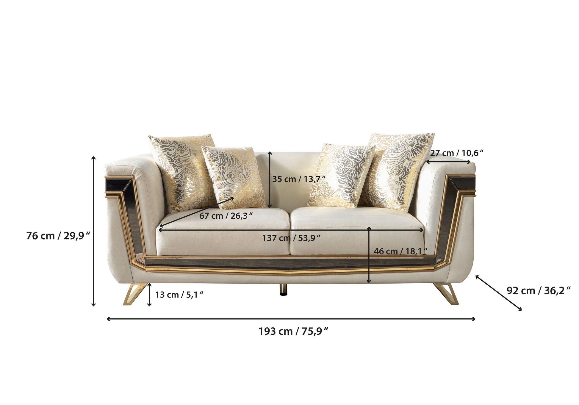 Anica Ivory Velvet Sofa 92" & Loveseat 76"