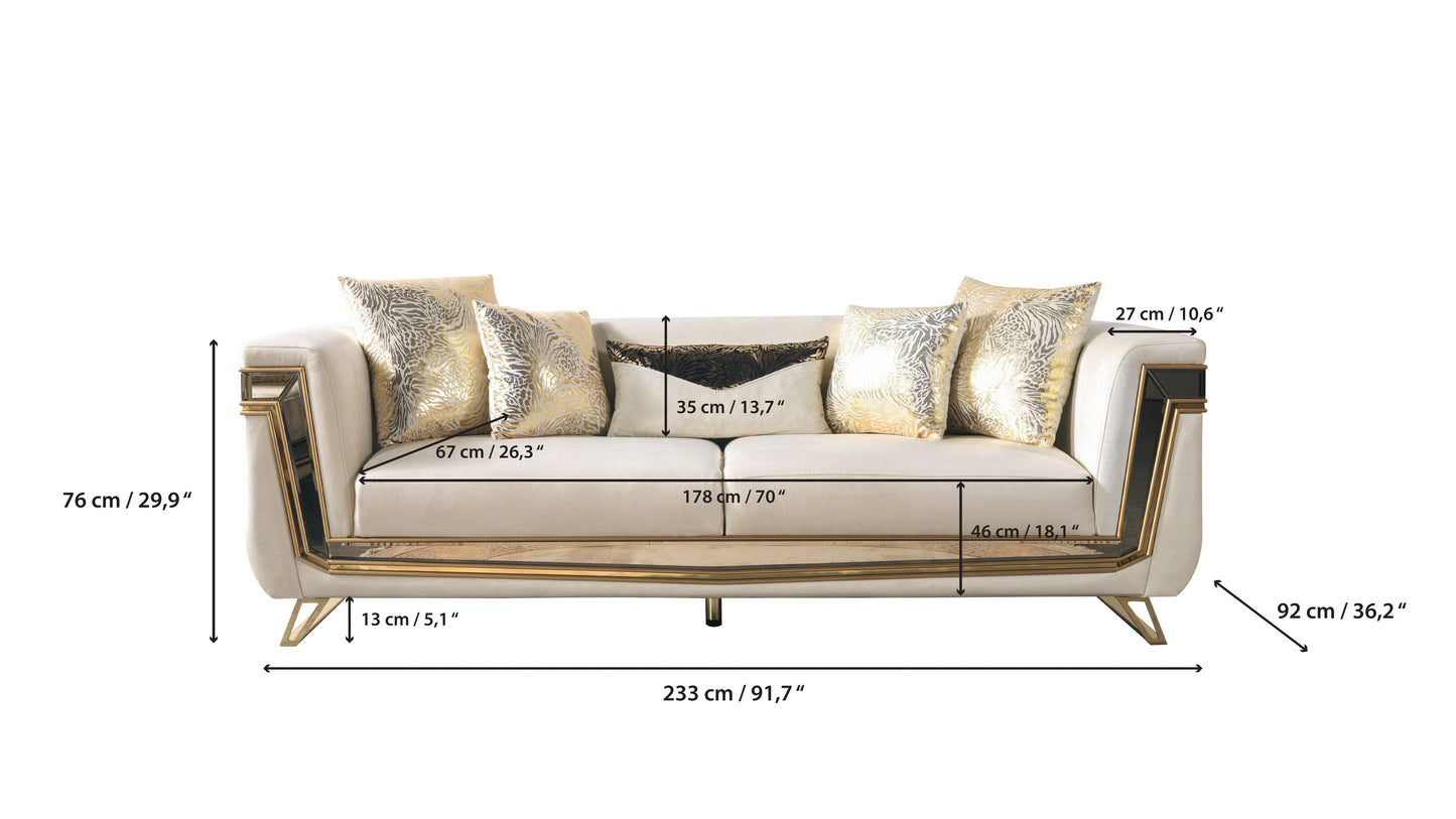 Anica Ivory Velvet Sofa 92" & Loveseat 76"