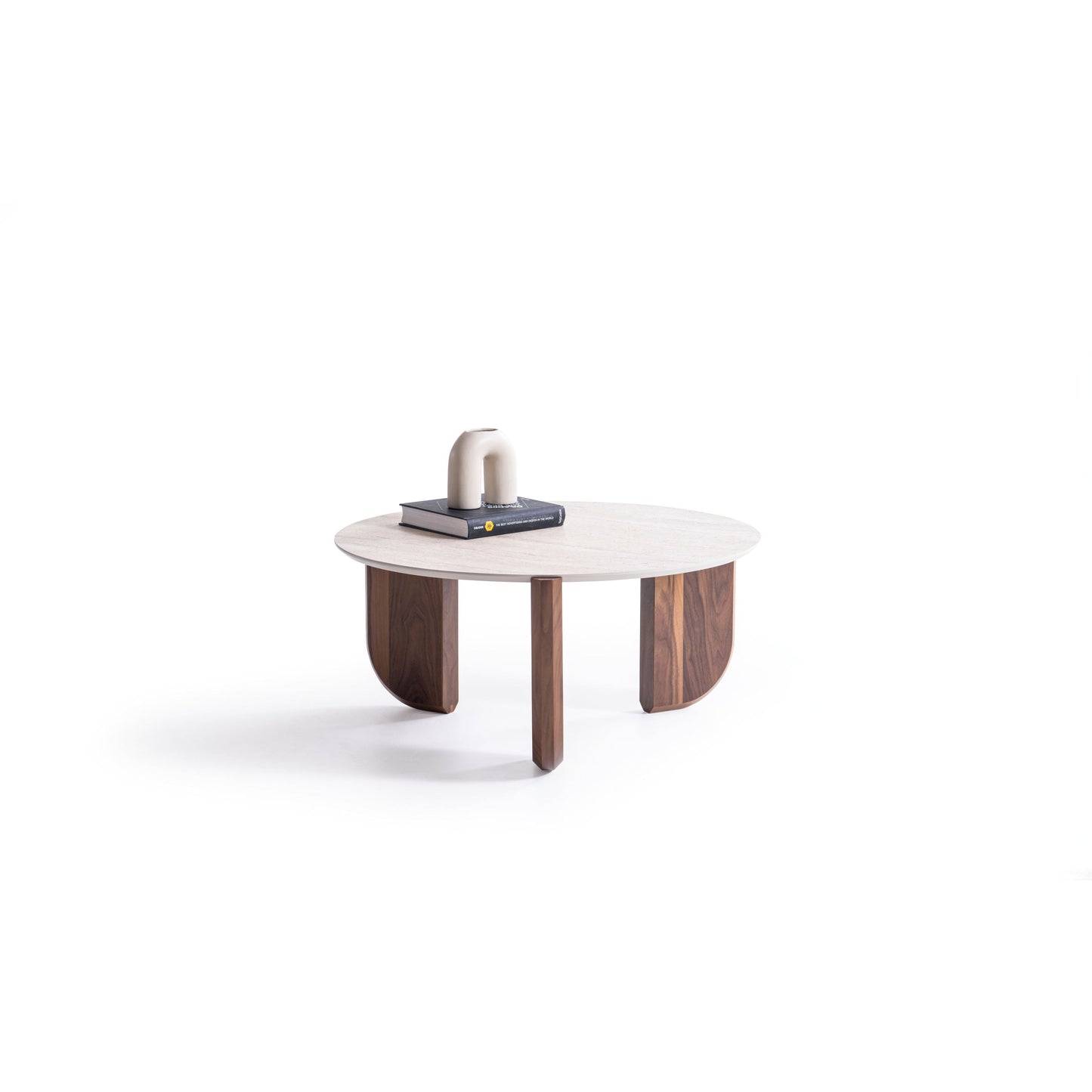 720 Walnut-Travertine 3 Pc Coffee Table Set