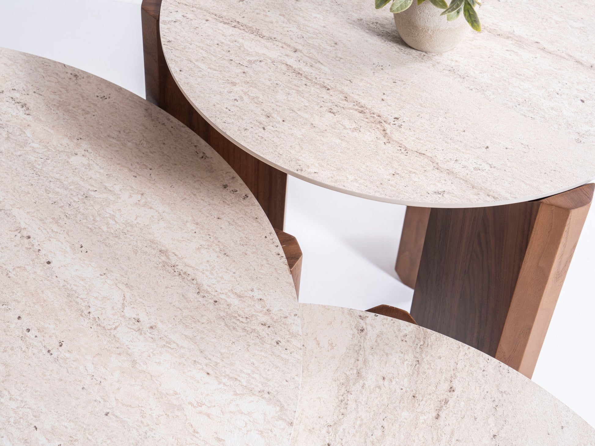 720 Walnut-Travertine 3 Pc Coffee Table Set