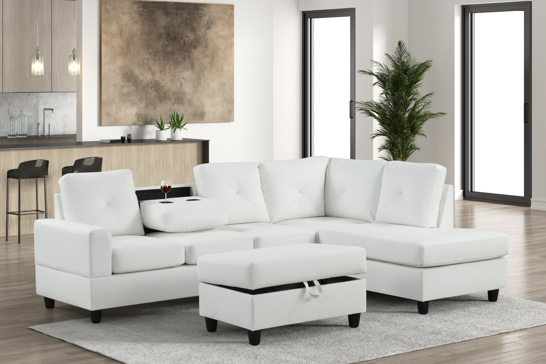 D700 White - Table + 4 Chairs
Rocket White PU Reversible Sectional