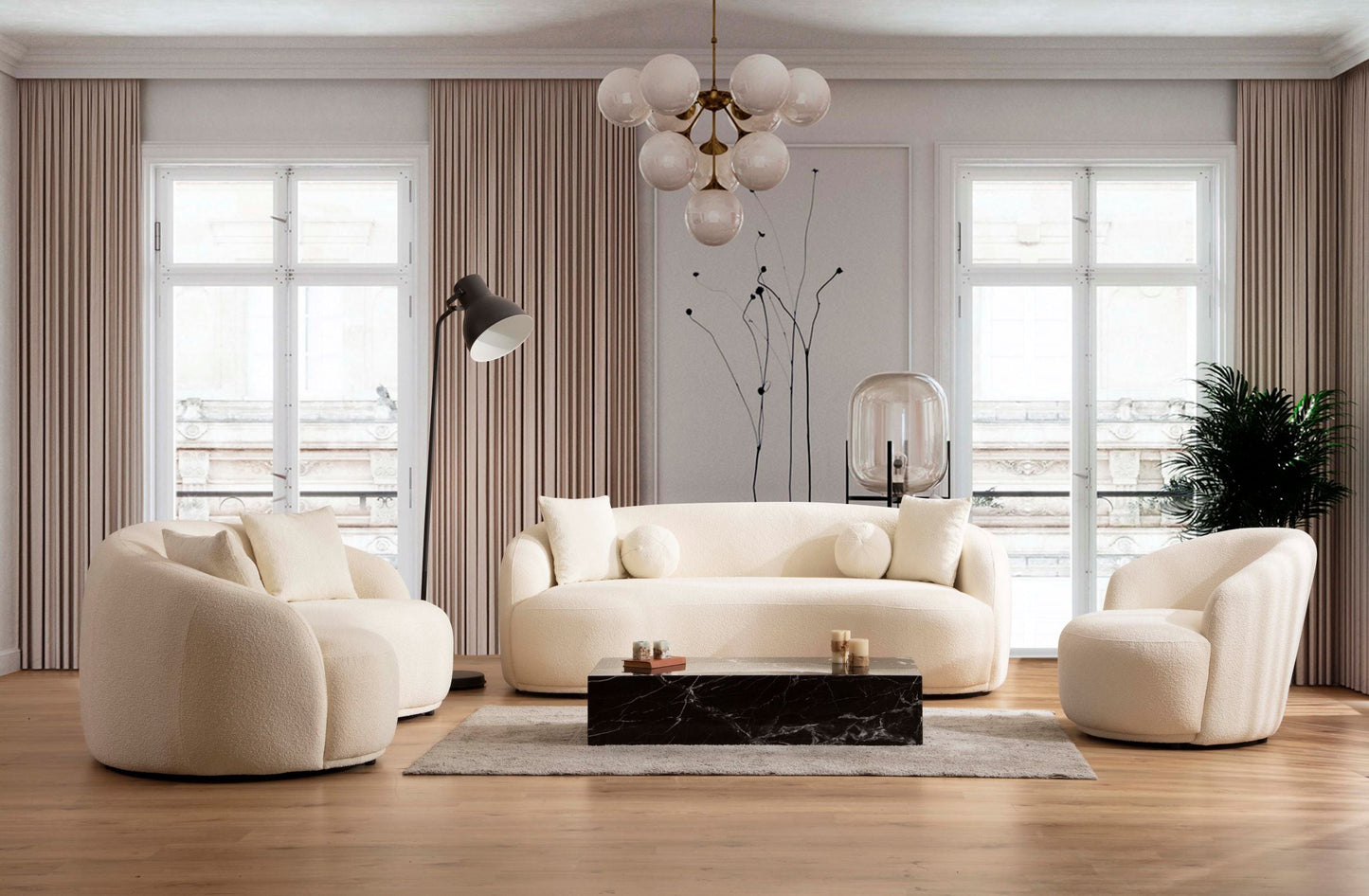 Bonita Ivory Boucle Loveseat 81"
