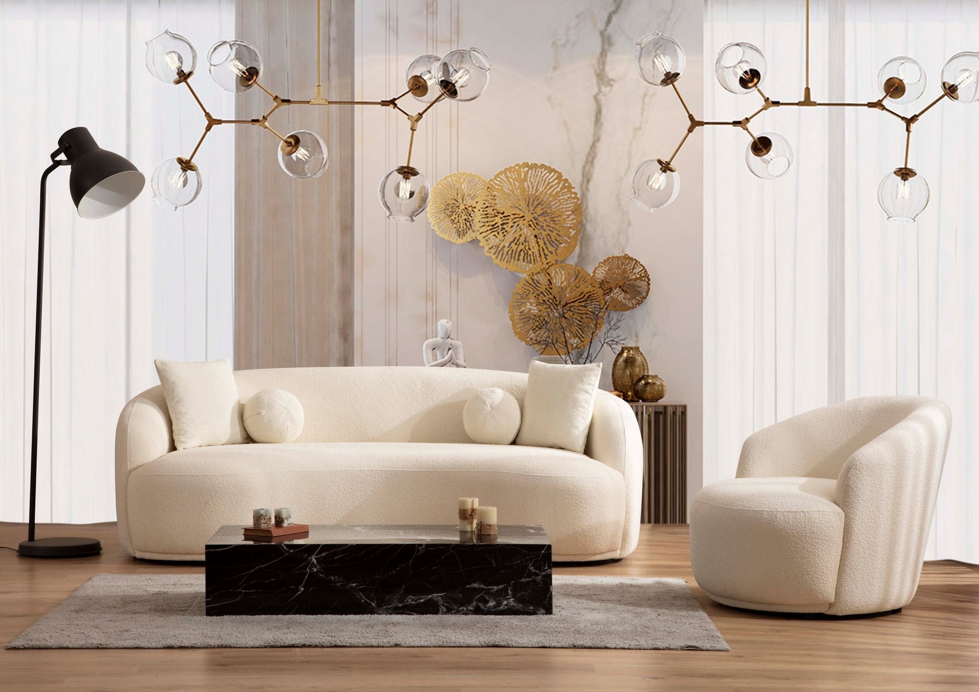 Bonita Ivory Boucle Sofa 91"