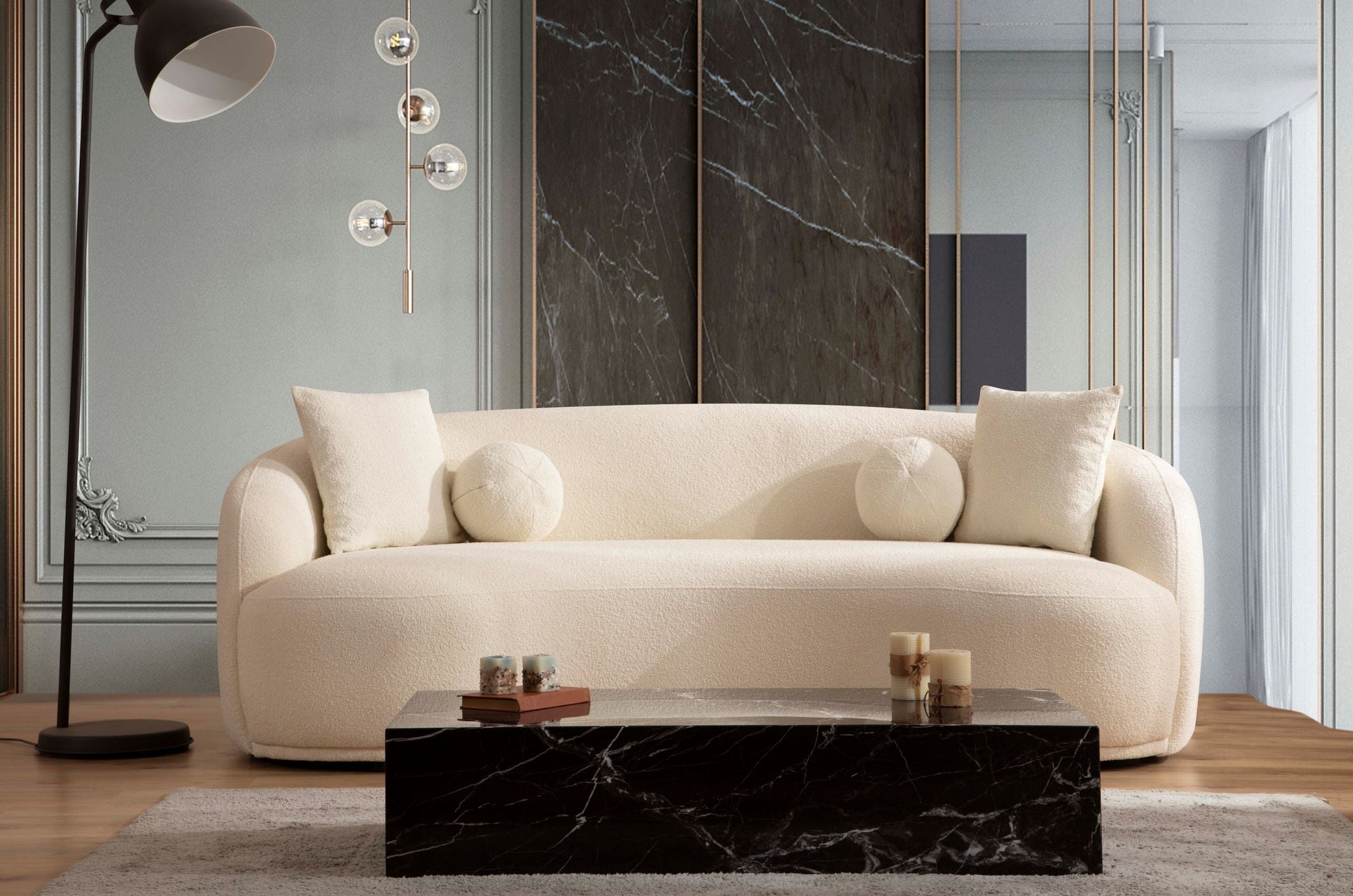 Bonita Ivory Boucle Sofa 91"