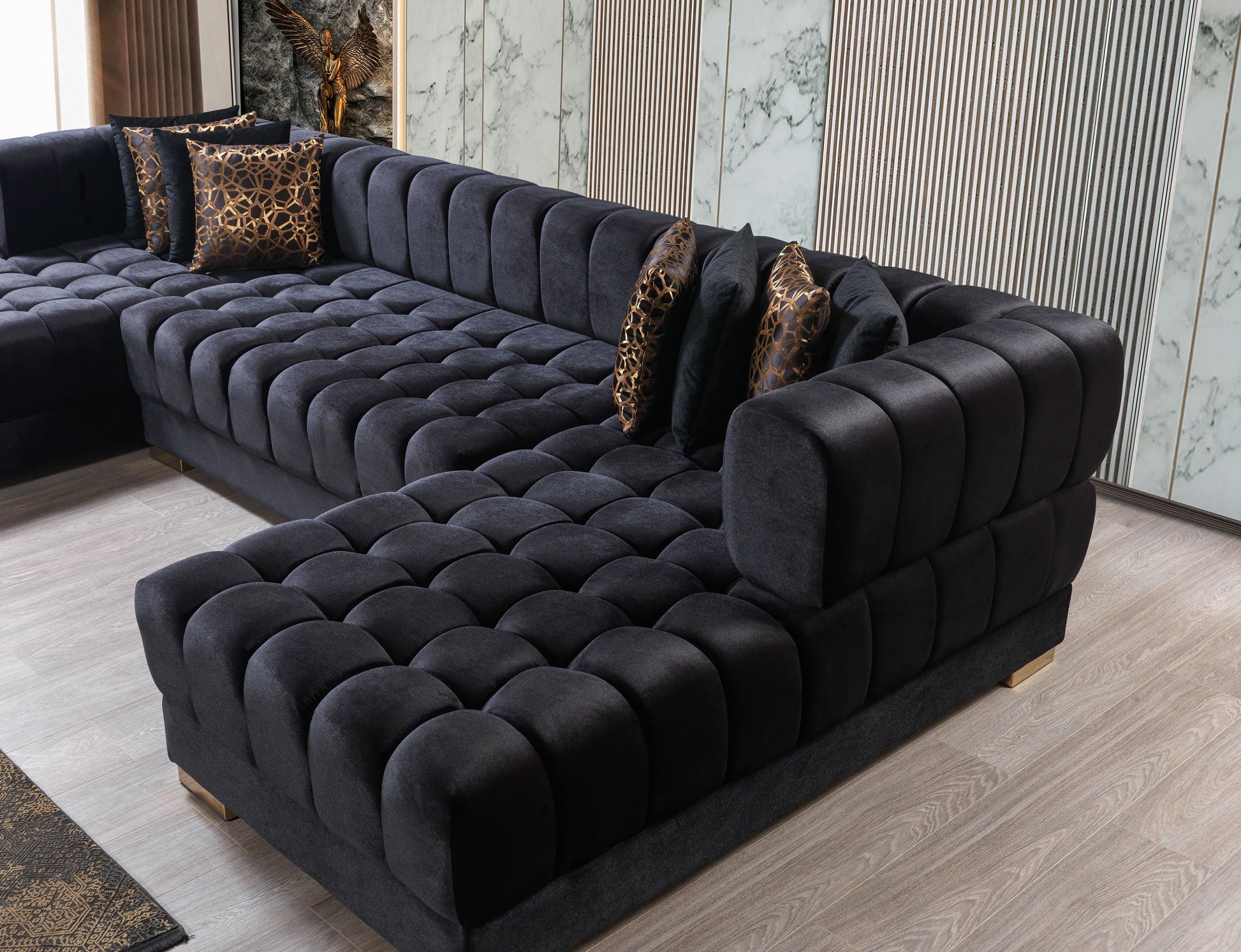 Ariana Black Velvet Double Chaise 138" Sectional