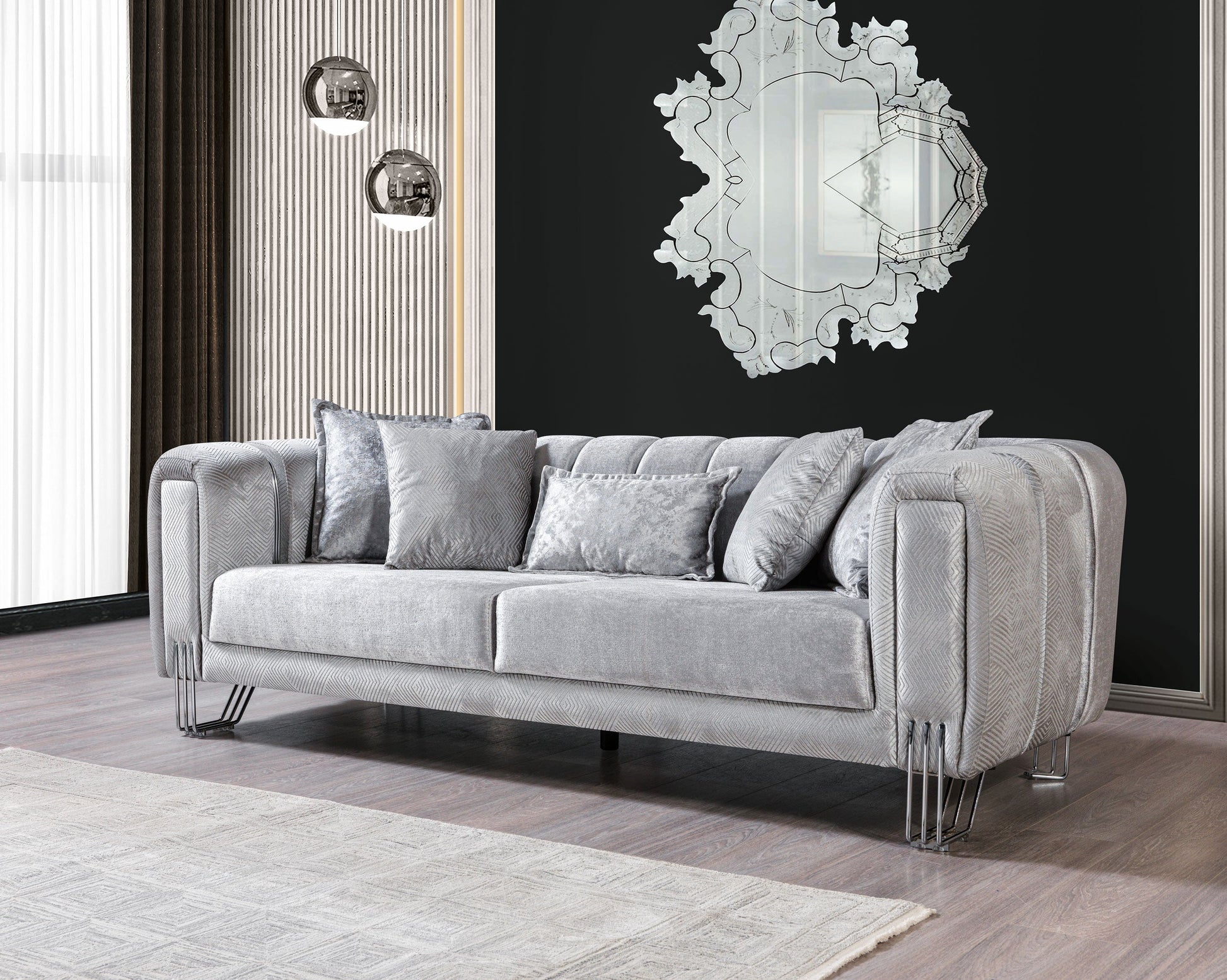 Santana Silver Velvet Sofa