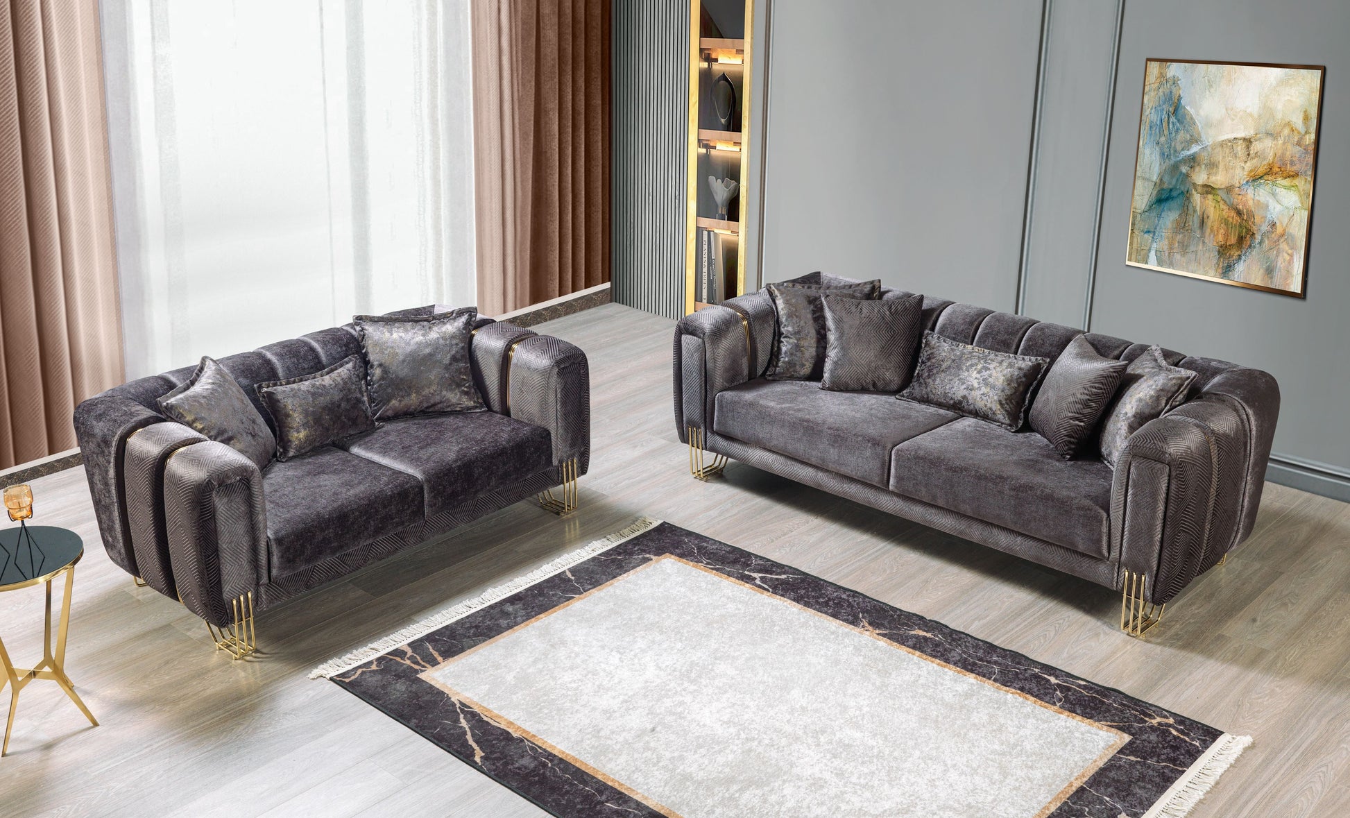 Santana Smoke Velvet Sofa 89" & Loveseat 69"