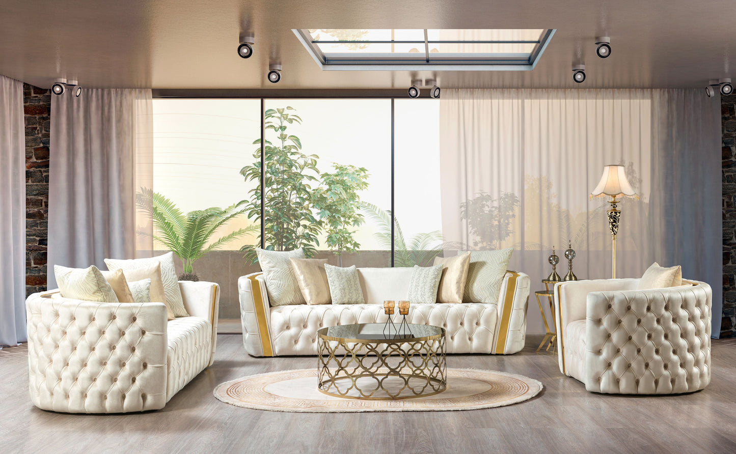 Fanci Ivory Velvet Sofa 94" & Loveseat 82"