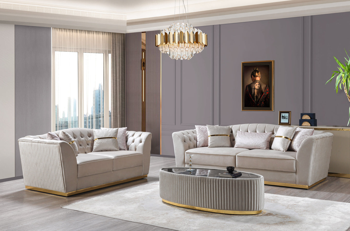 Milena Ivory Velvet Loveseat 73"