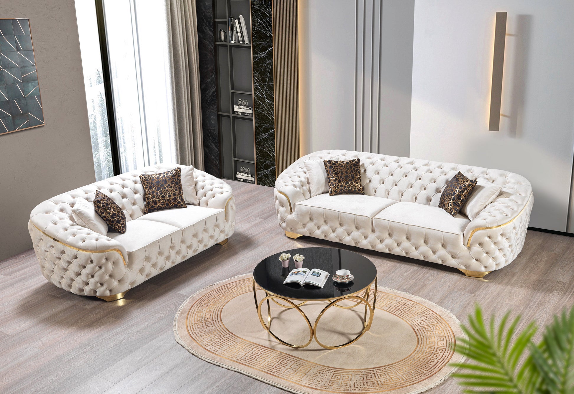 Lupino Ivory Velvet Sofa 98" & Loveseat 79"