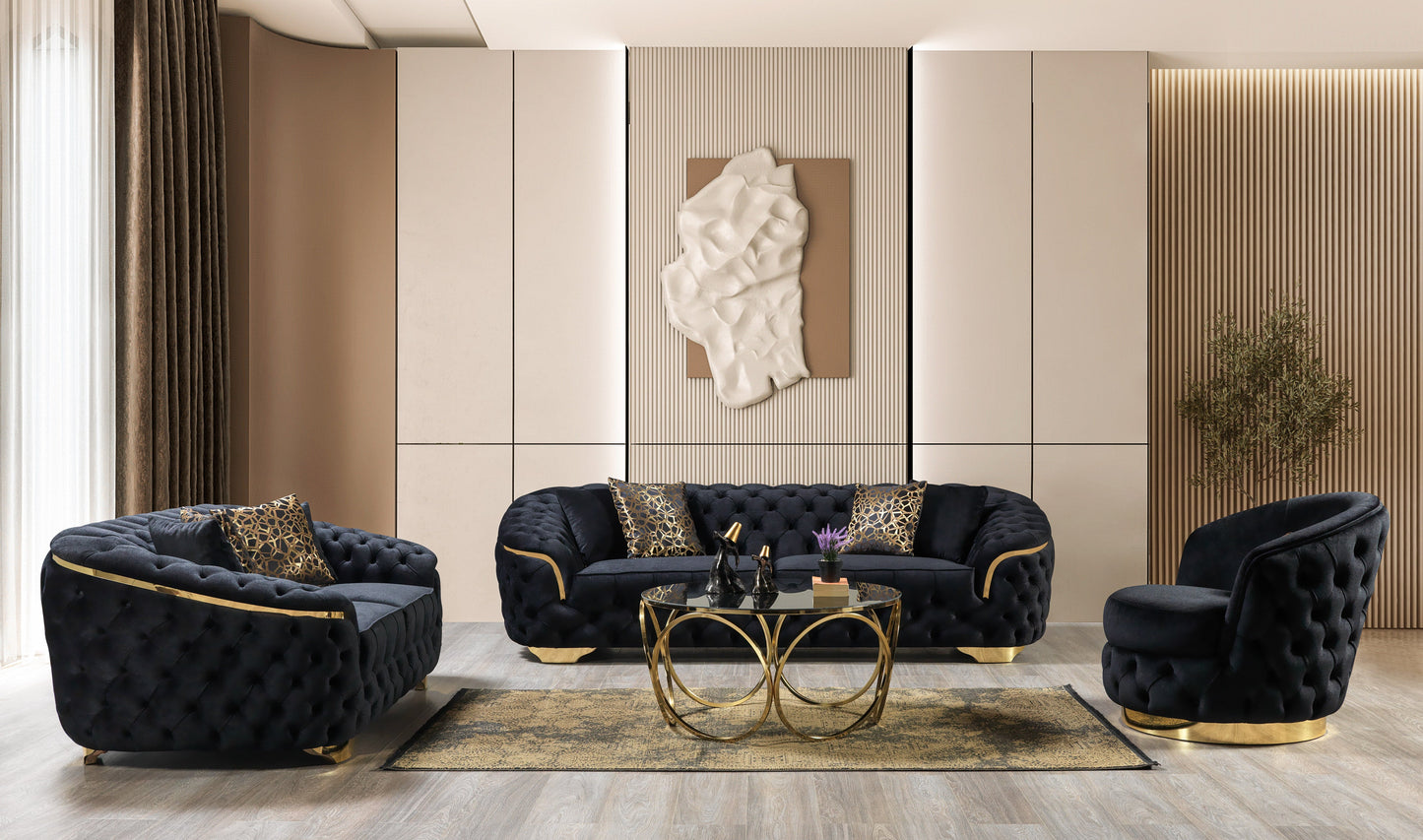 Lupino Black Velvet Sofa 98" & Loveseat 79"