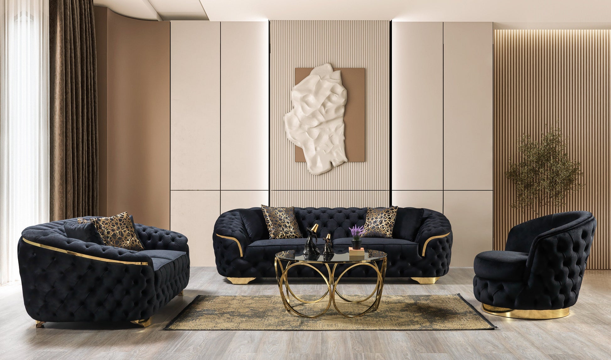Lupino Black Velvet Sofa 98" & Loveseat 79"