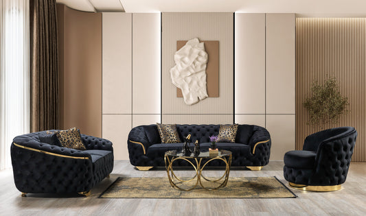 Lupino Black Velvet Sofa 98" & Loveseat 79"