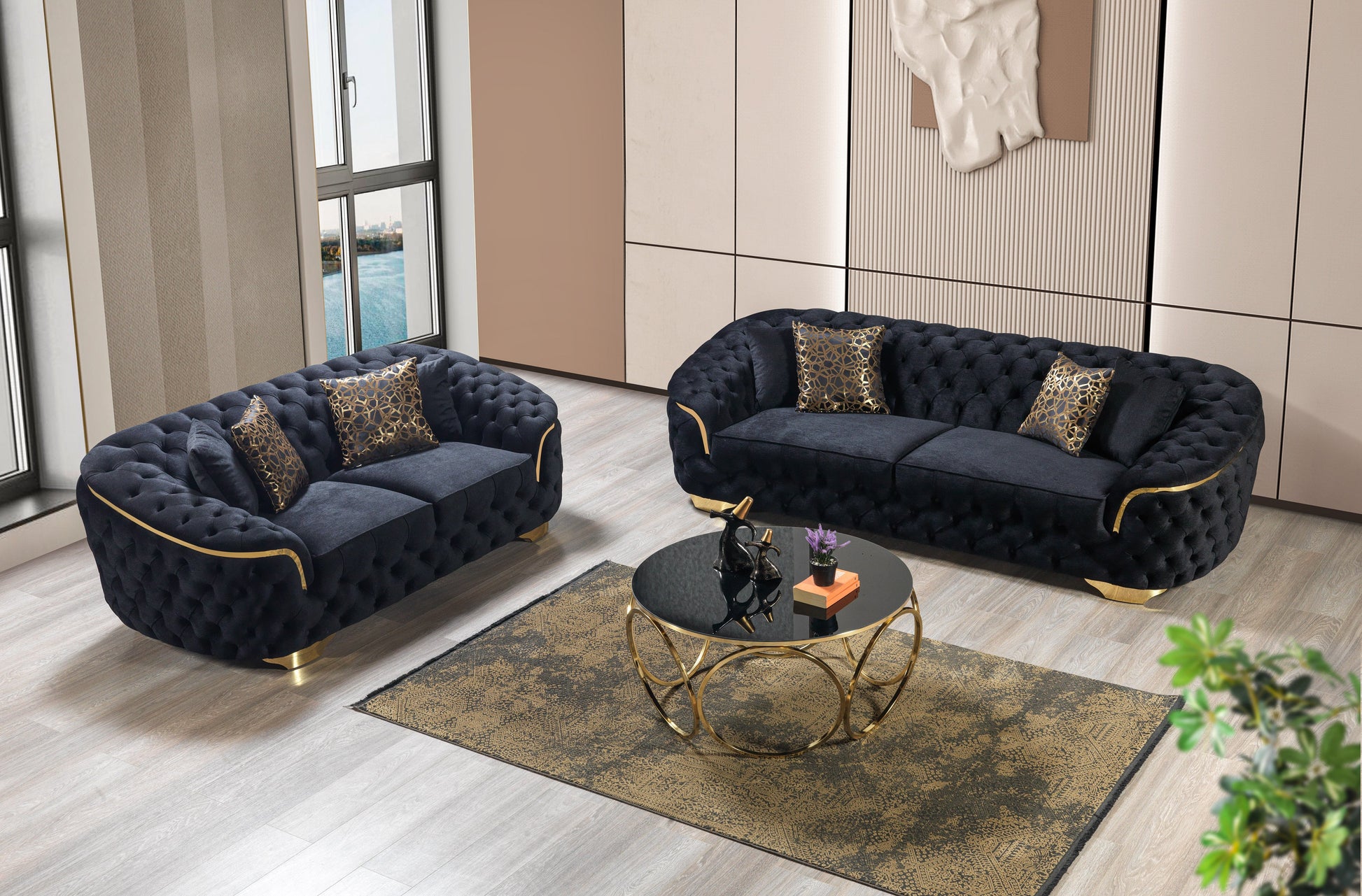 Lupino Black Velvet Sofa 98" & Loveseat 79"