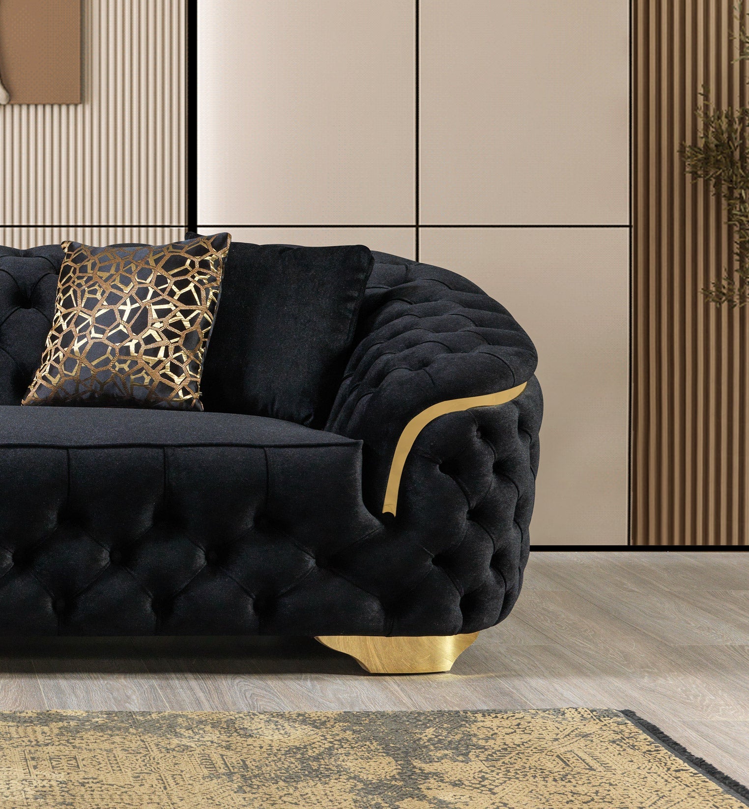 Lupino Black Velvet Sofa 98" & Loveseat 79"