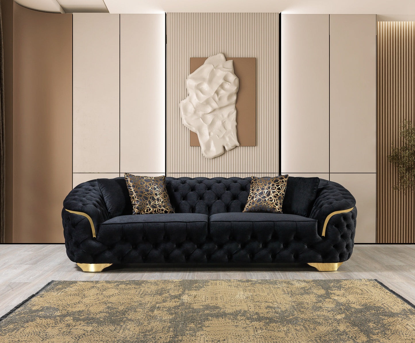 Lupino Black Velvet Sofa 98" & Loveseat 79"
