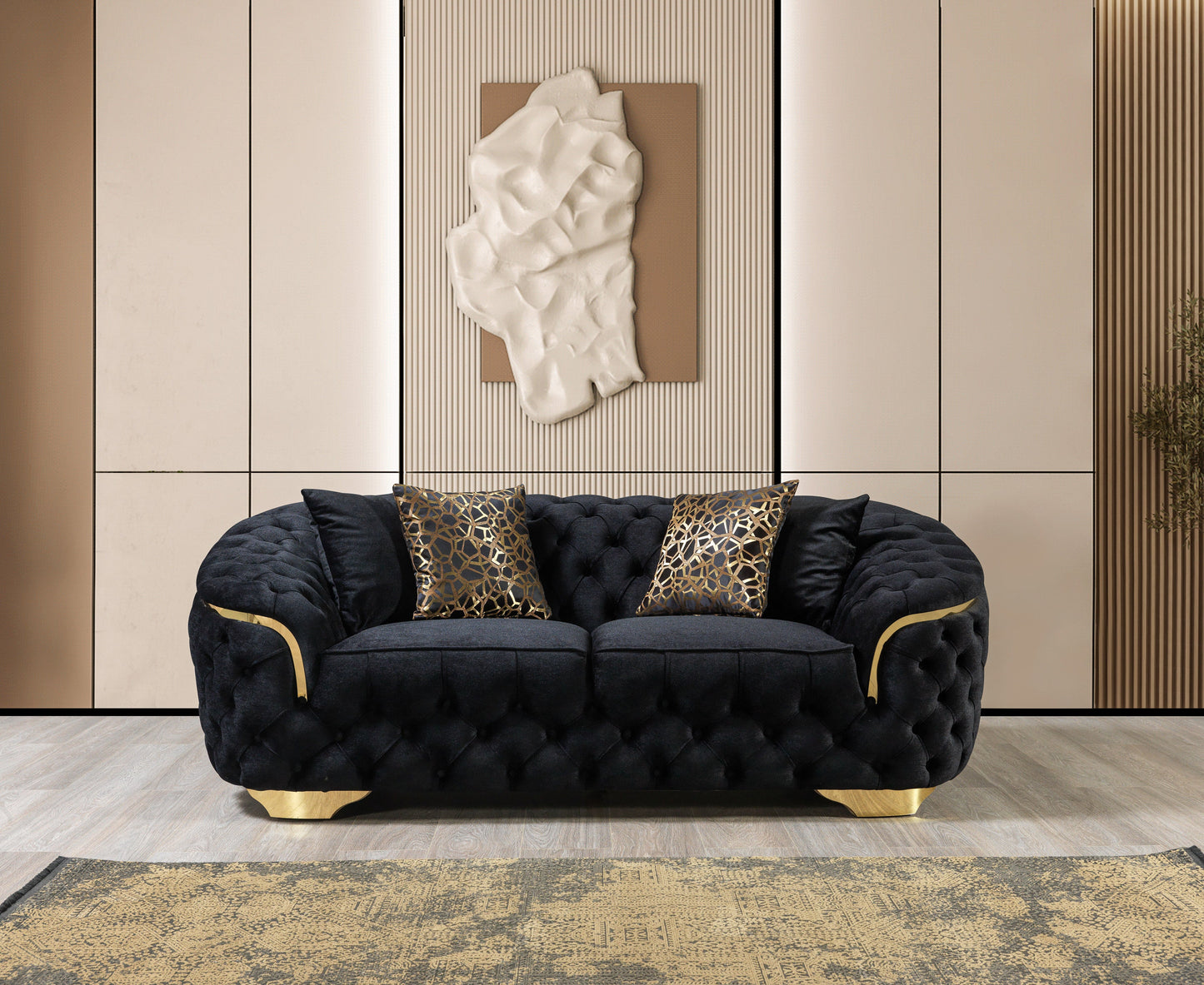 Lupino Black Velvet Sofa 98" & Loveseat 79"