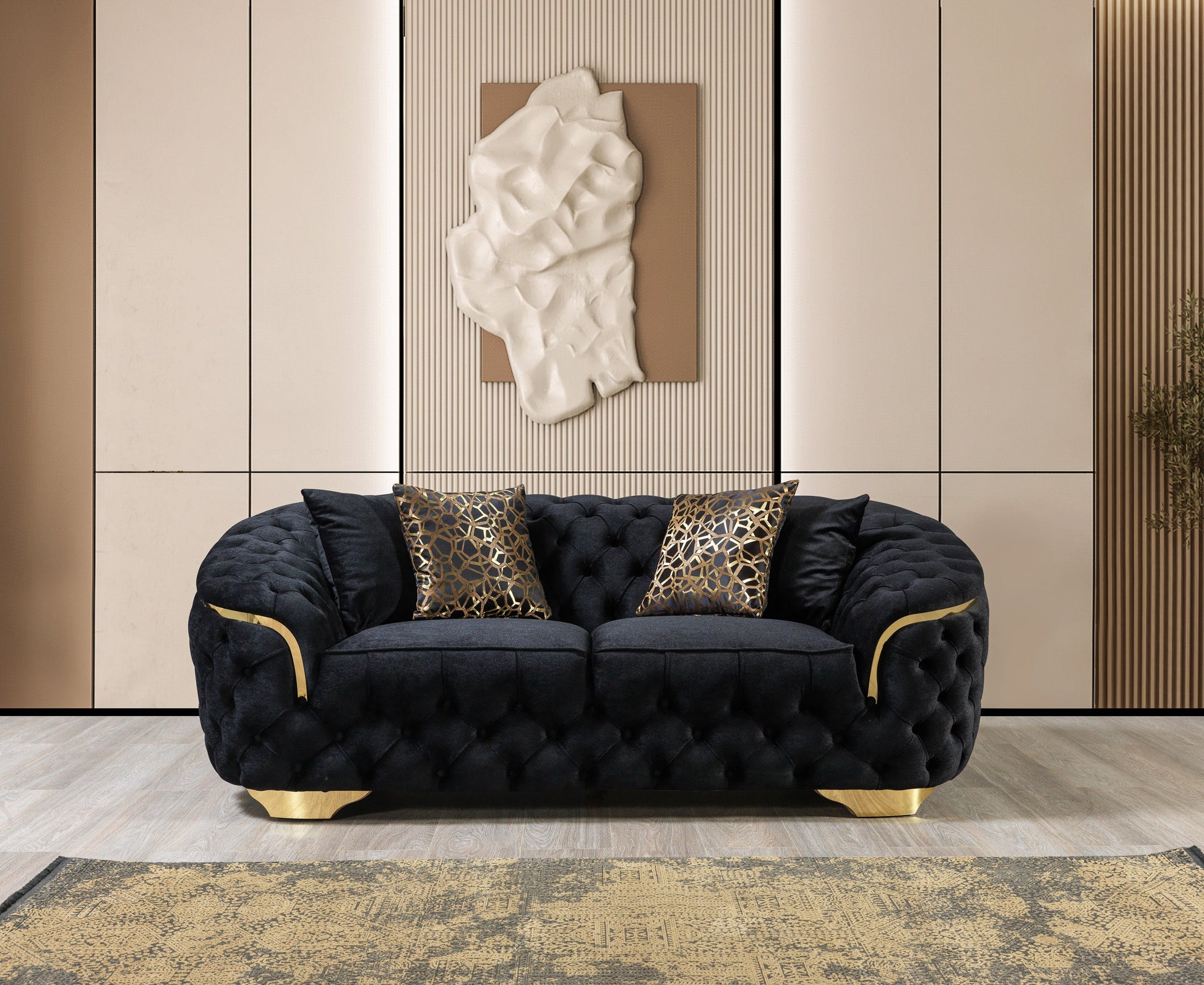 Lupino Black Velvet Sofa 98" & Loveseat 79"