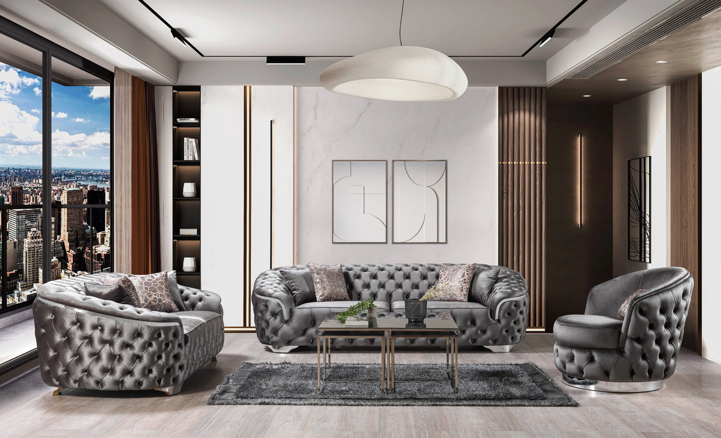 Lupino Gray Velvet Sofa 98" & Loveseat 79"
