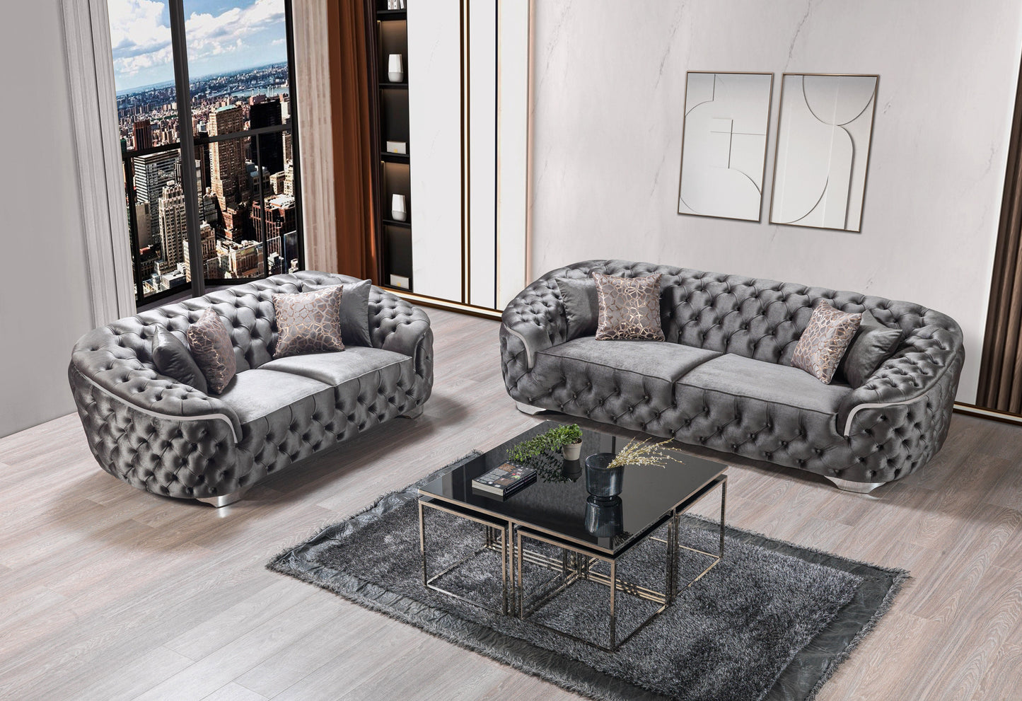 Lupino Gray Velvet Sofa 98" & Loveseat 79"