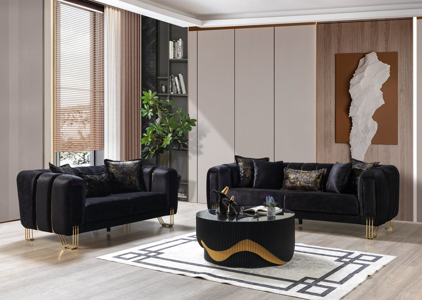 Santana Black Velvet Sofa