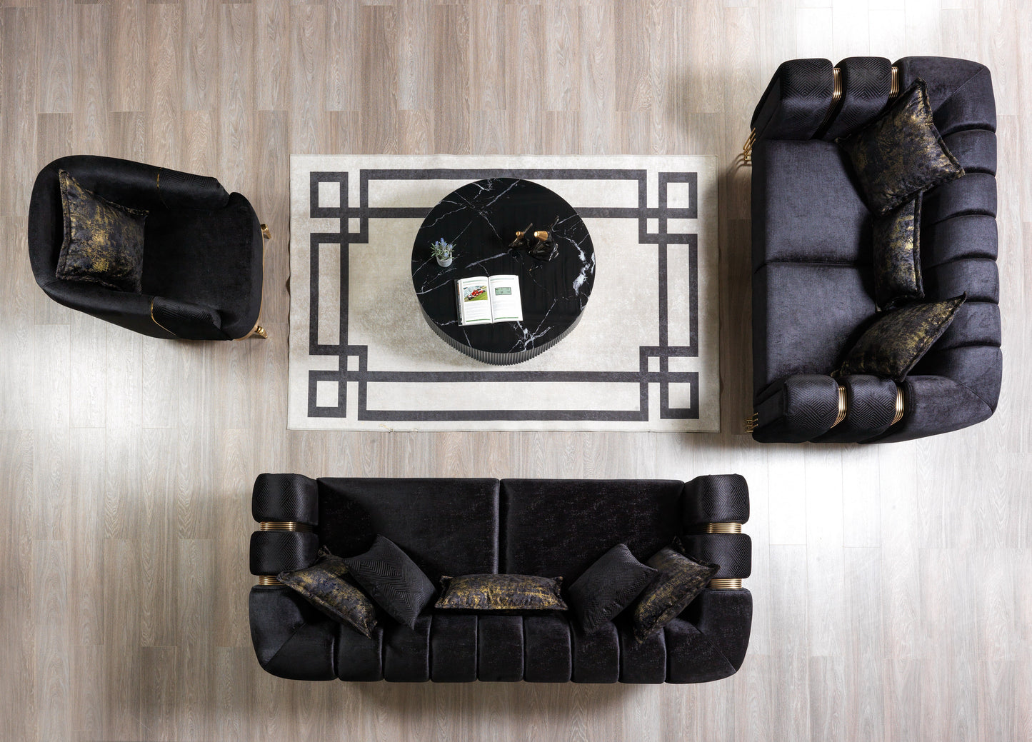 Santana Black Velvet Sofa