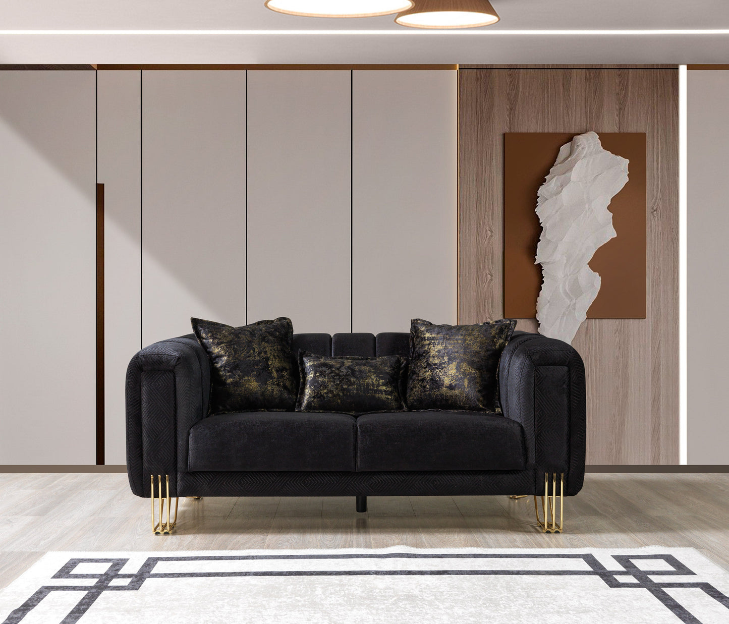 Santana Black Velvet Sofa 89" & Loveseat 69"