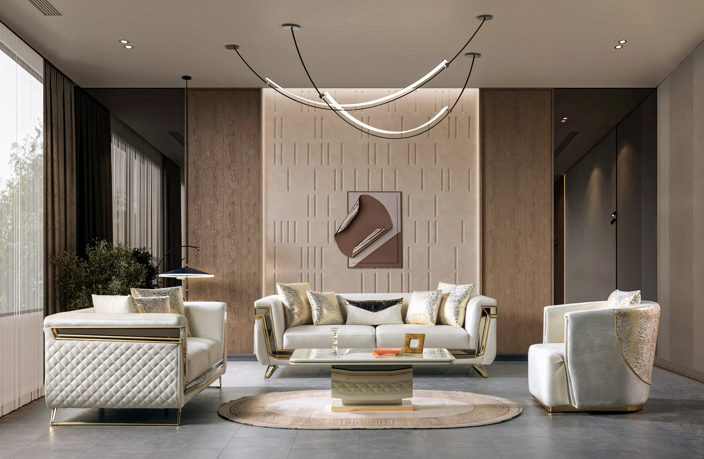 Anica Ivory Velvet Sofa 92" & Loveseat 76"