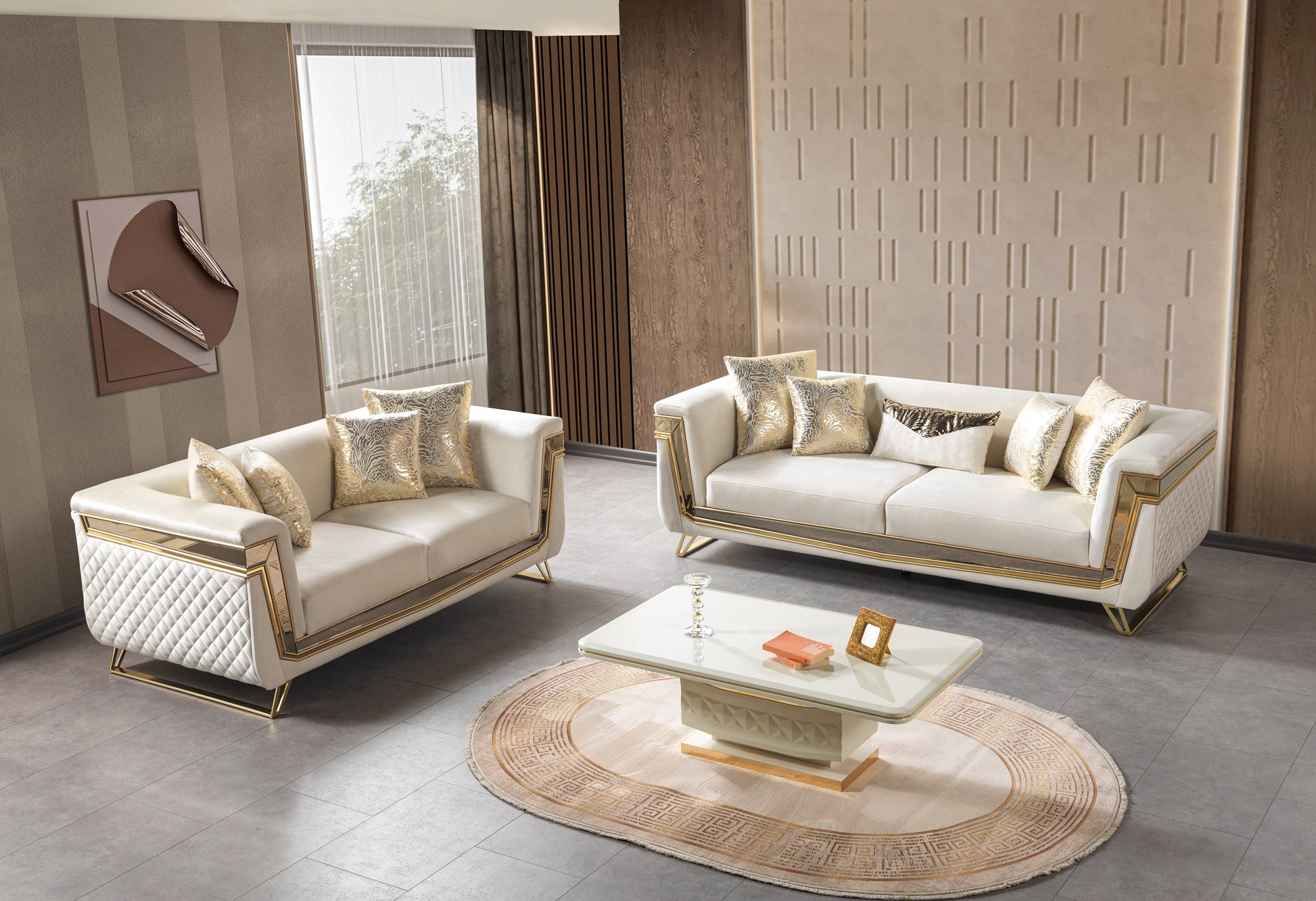 Anica Ivory Velvet Sofa 92" & Loveseat 76"