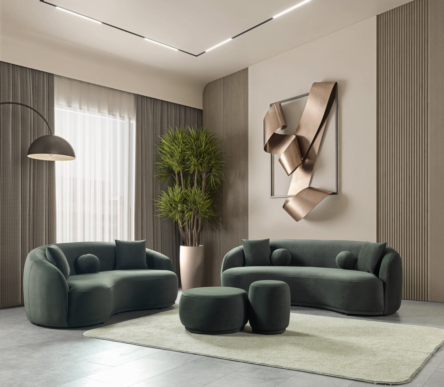 Bonita Green Velvet Sofa 91" & Loveseat 81"