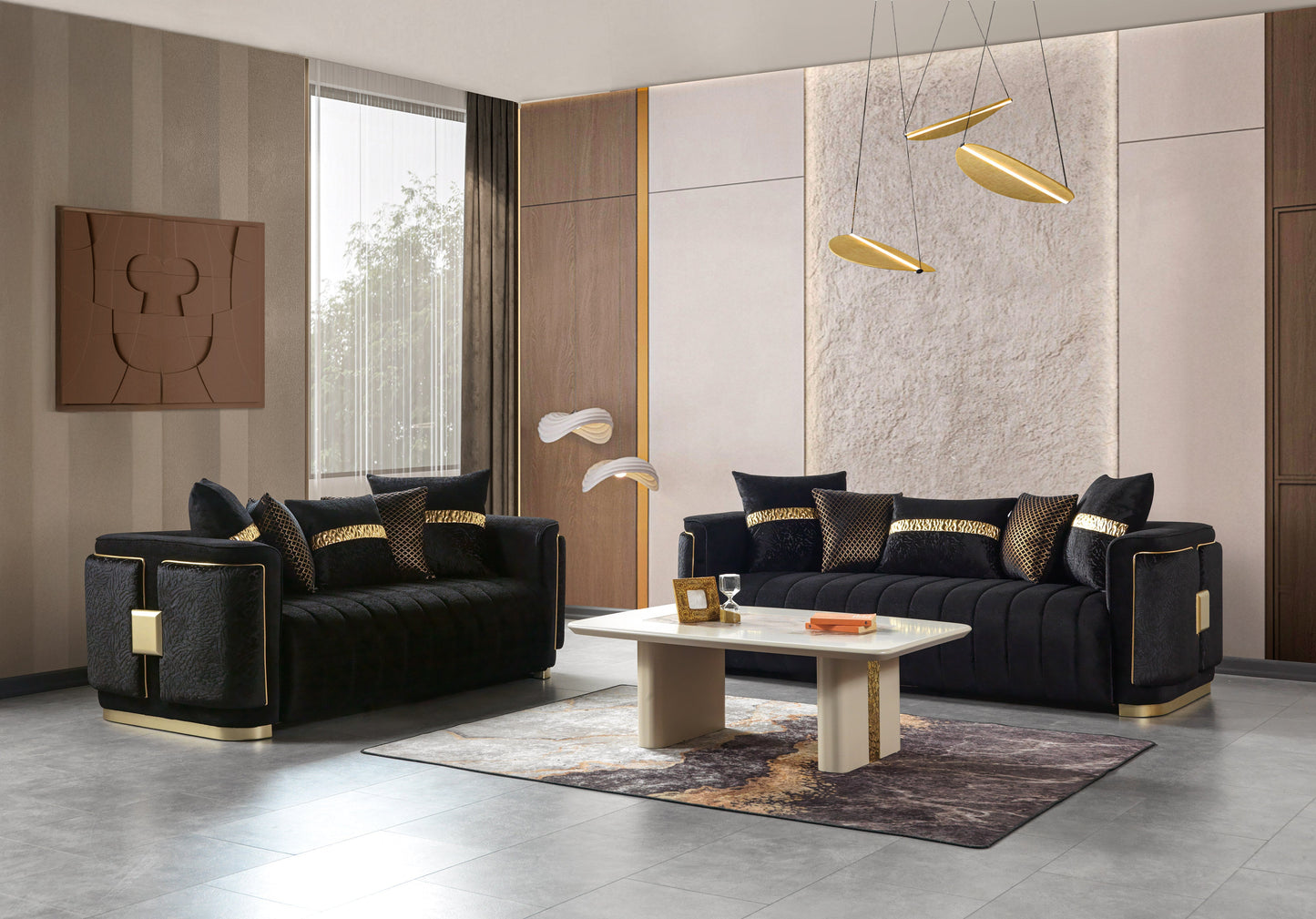 Carlina Black Velvet Loveseat 77"