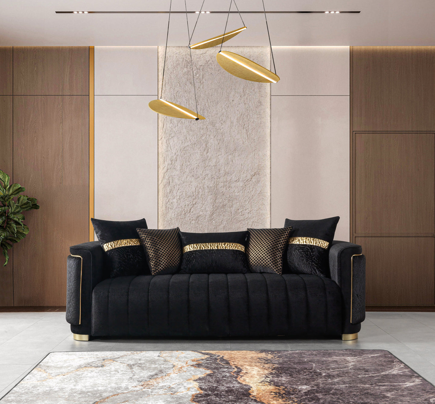 Carlina Black Velvet Sofa & Loveseat