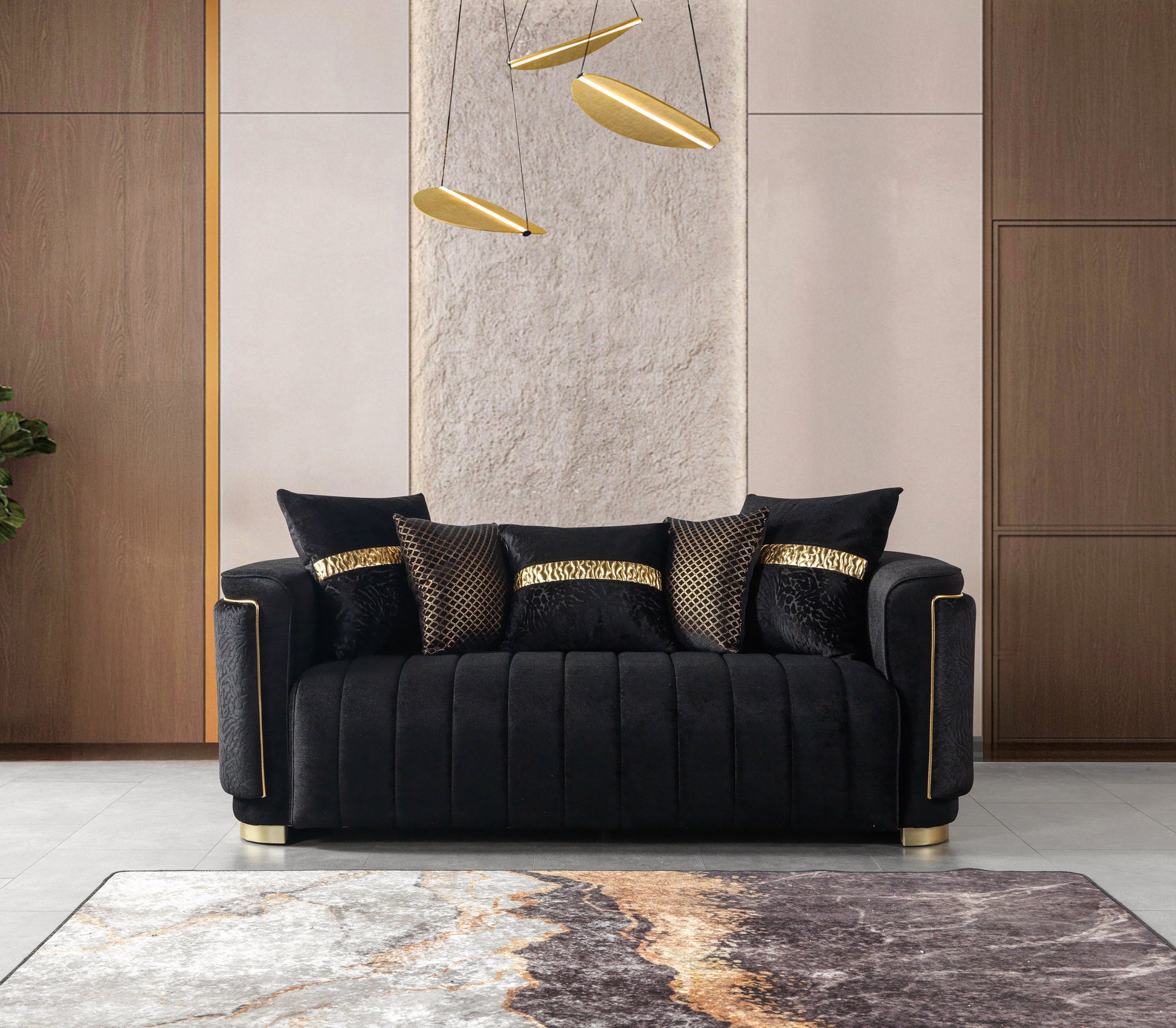 Carlina Black Velvet Sofa & Loveseat