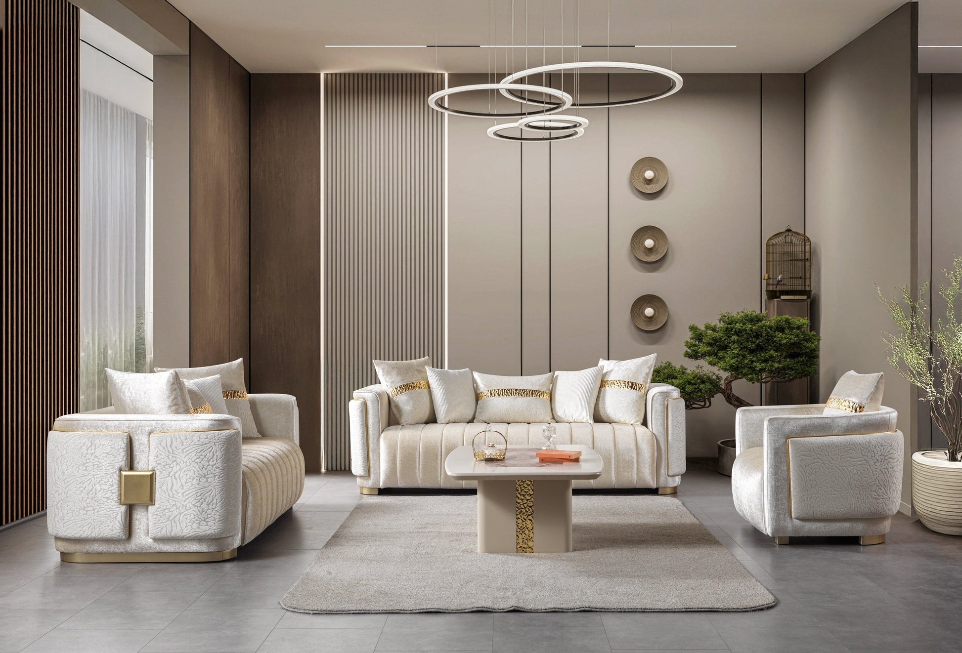 Carlina Ivory Velvet Sofa & Loveseat
