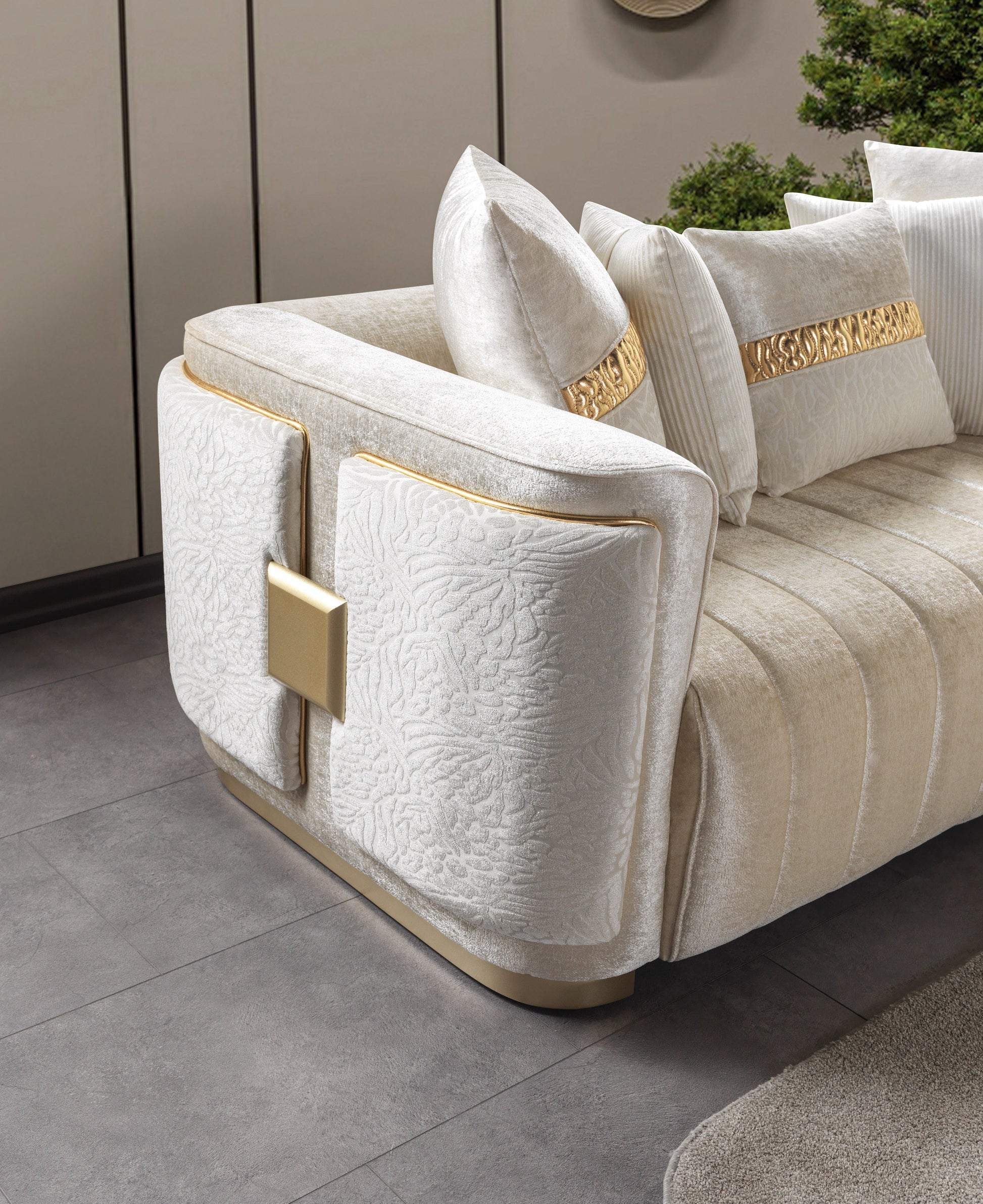 Carlina Ivory Velvet Sofa & Loveseat