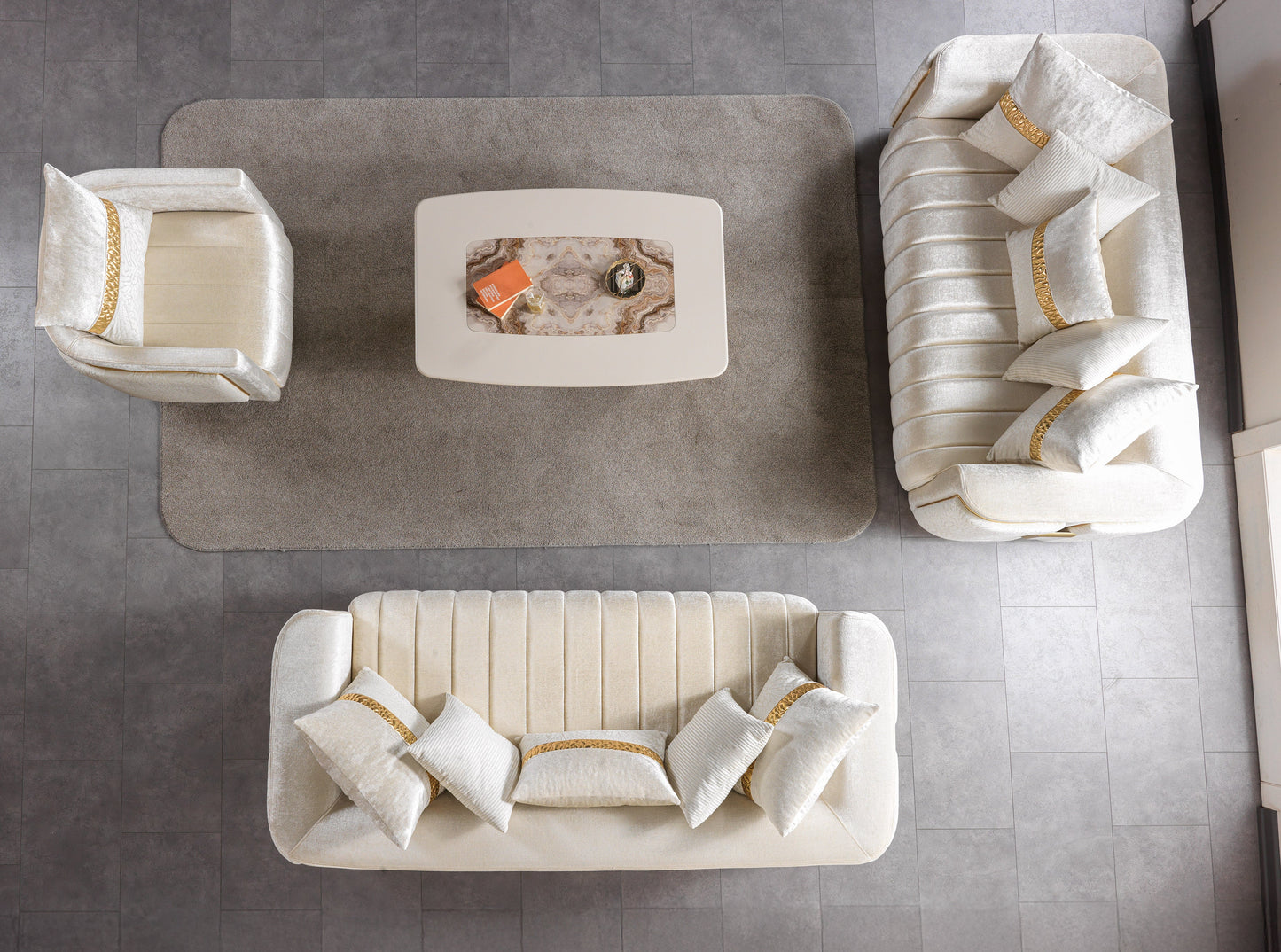 Carlina Ivory Velvet Loveseat 77"