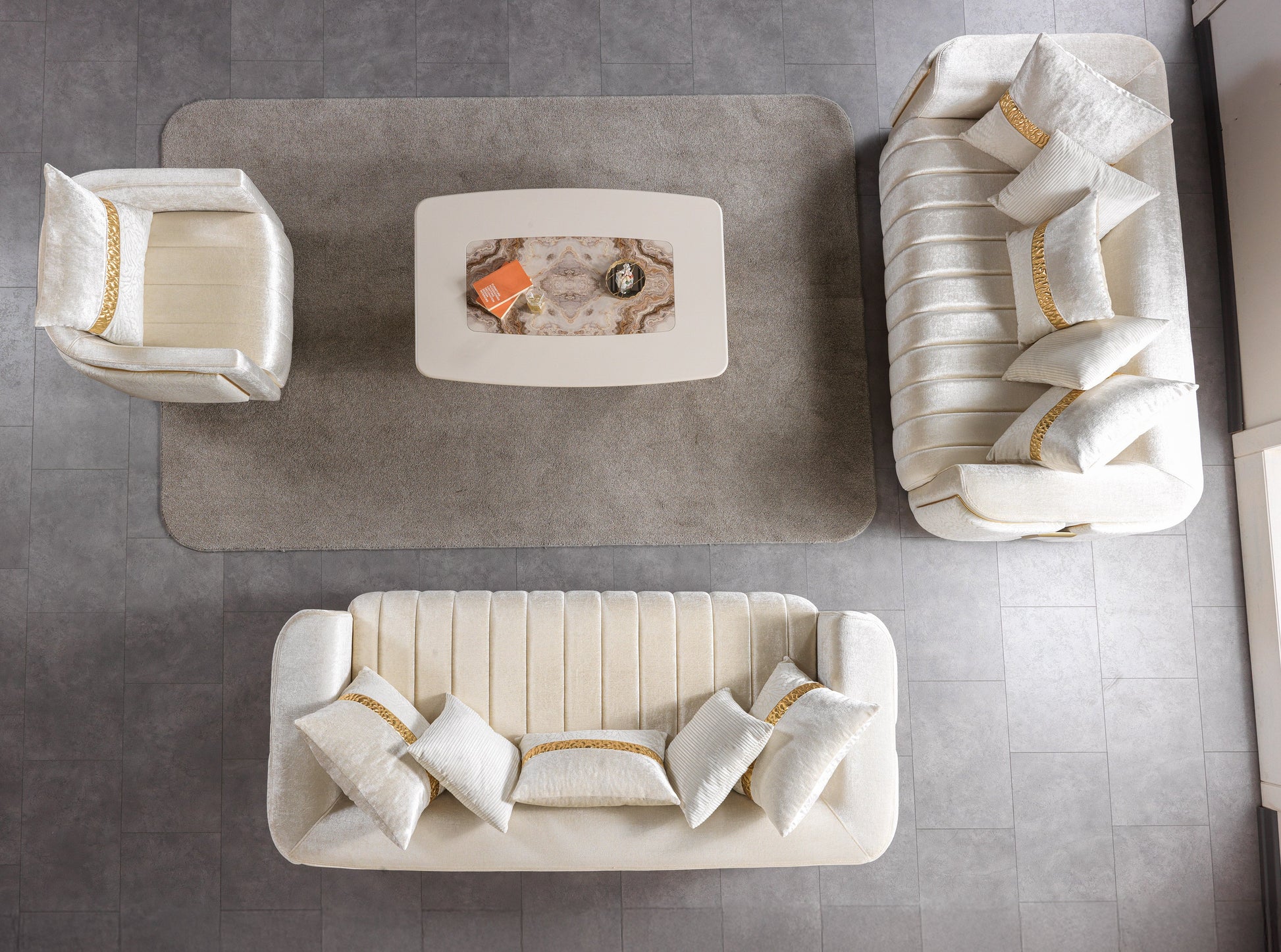 Carlina Ivory Velvet Loveseat 77"