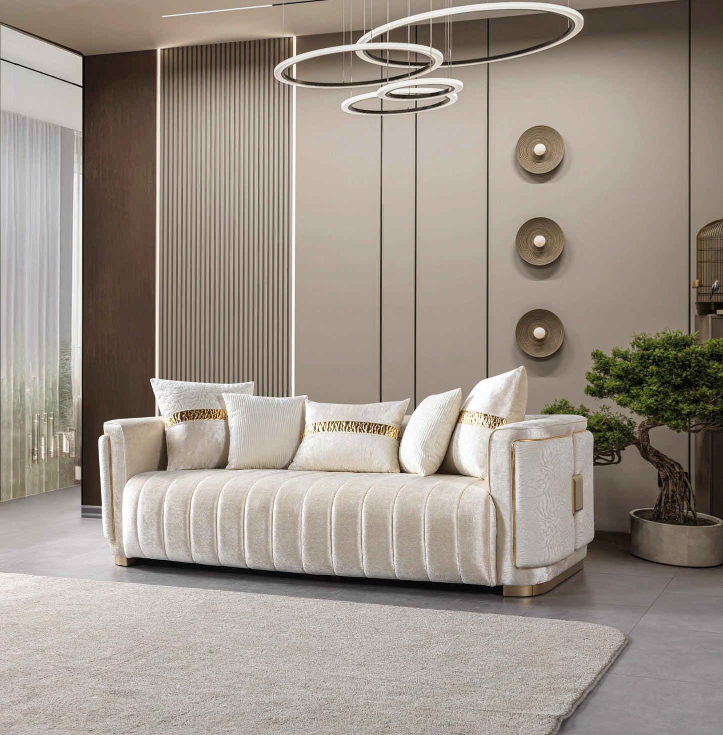 Carlina Ivory Velvet Sofa & Loveseat