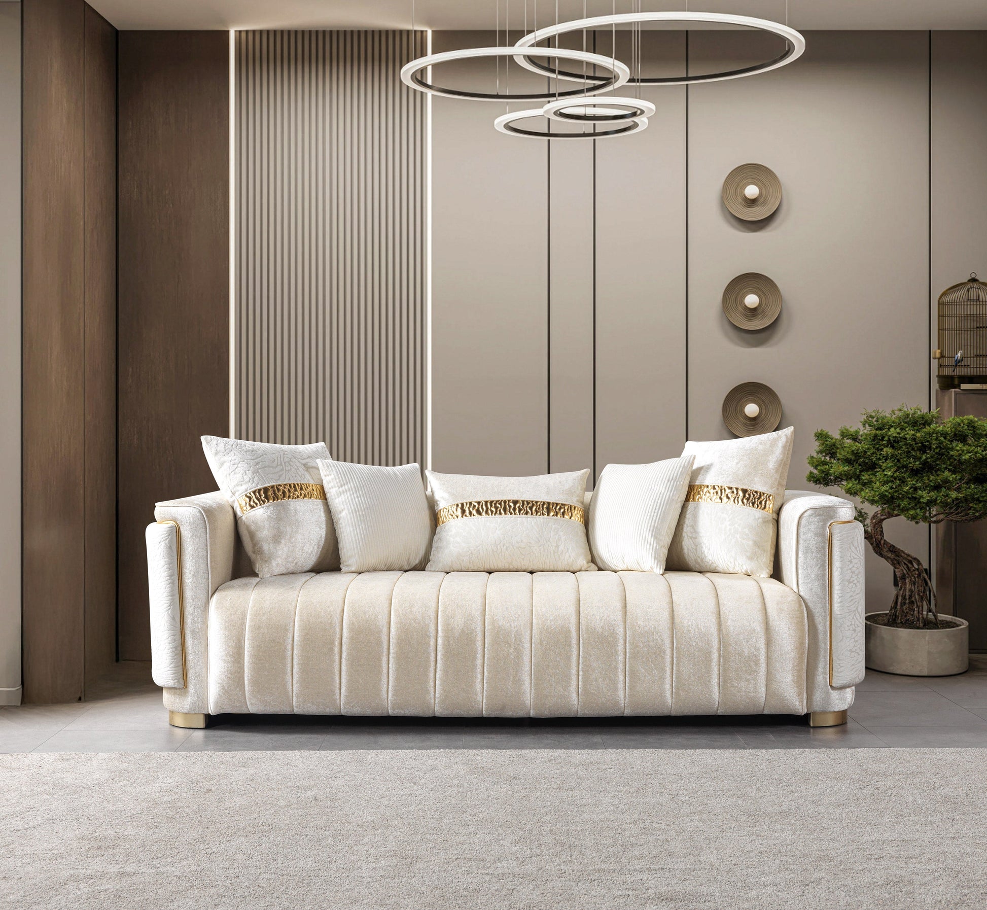 Carlina Ivory Velvet Sofa & Loveseat