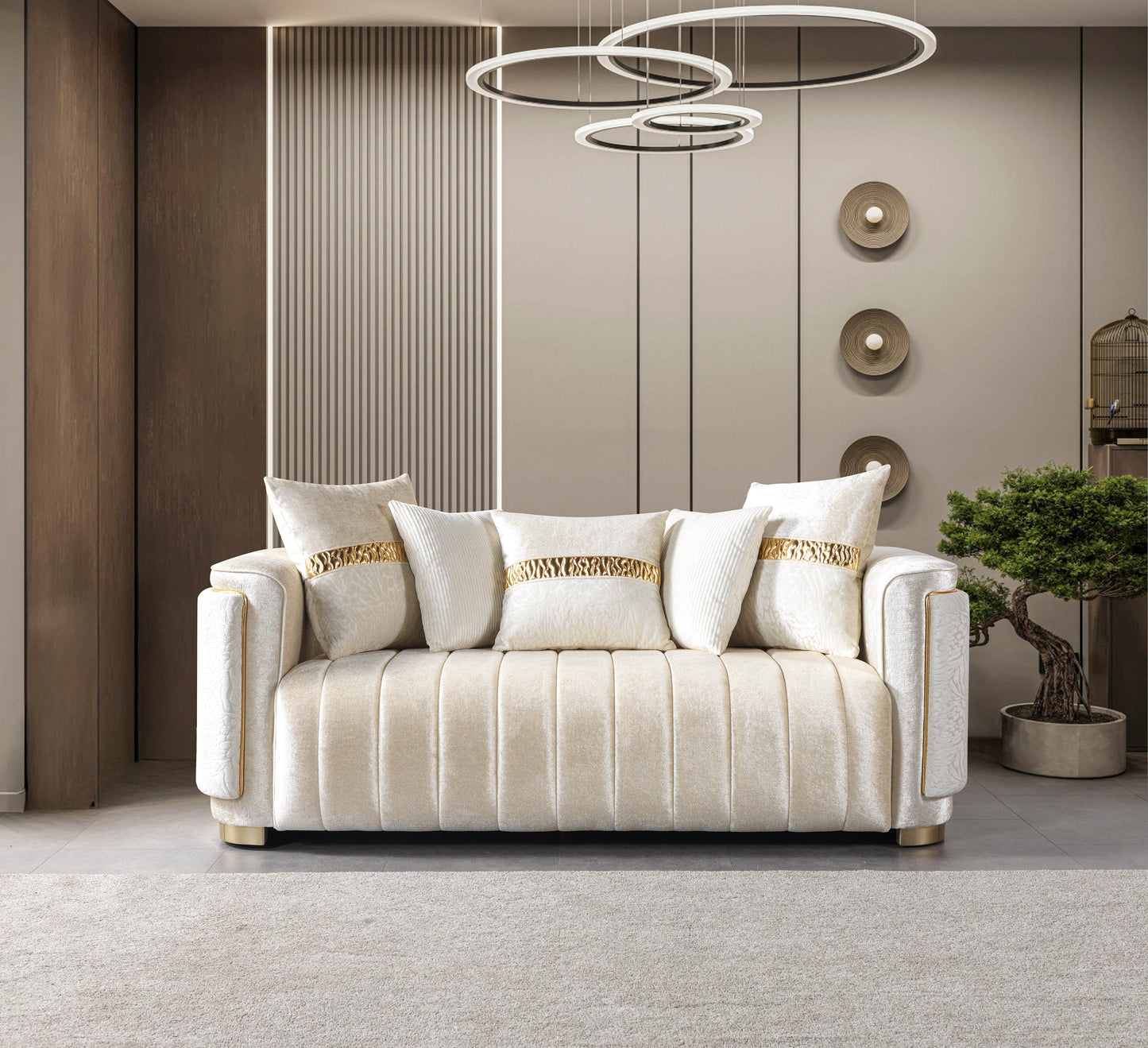Carlina Ivory Velvet Loveseat 77"