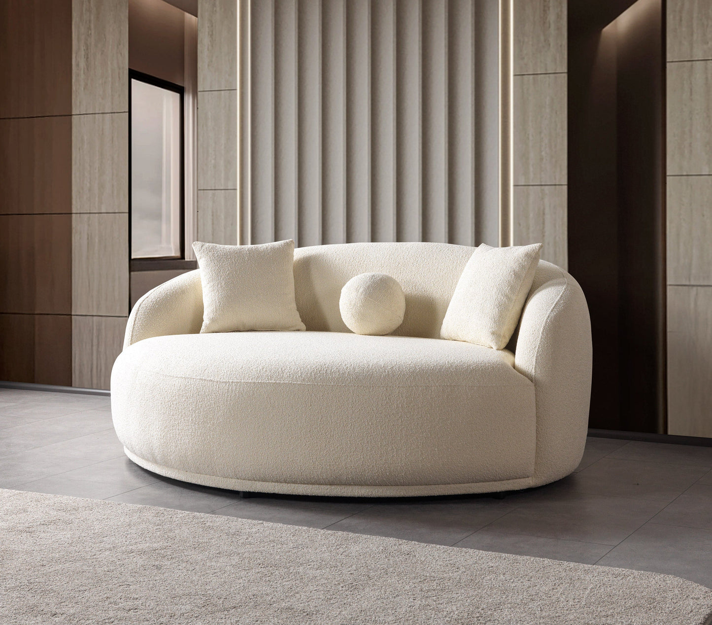 Bonita Ivory Boucle Round Sofa  71"