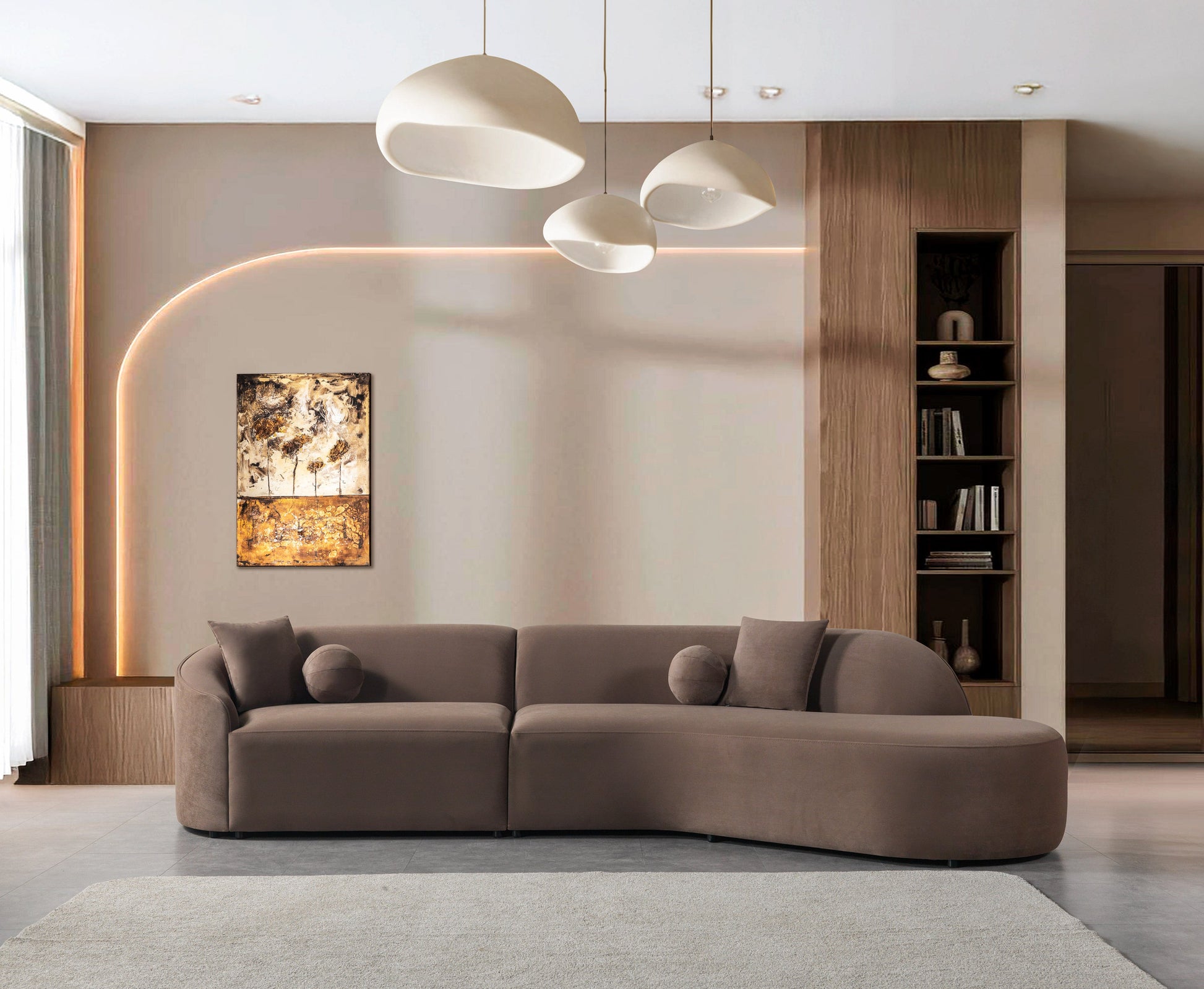 Cloe Coffee Velvet Curved 134" RAF Sectional