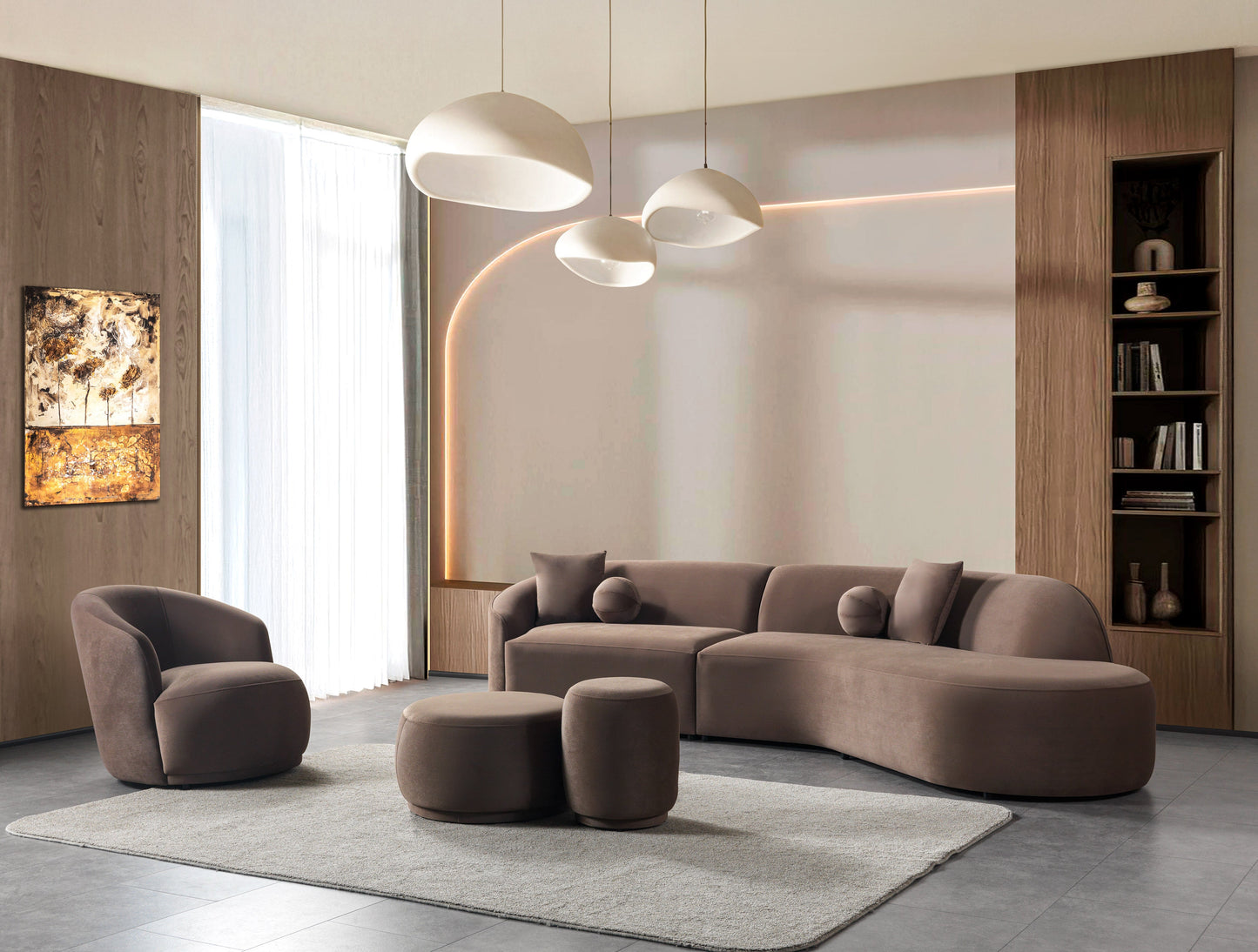 Cloe Coffee Velvet Curved 134" RAF Sectional
