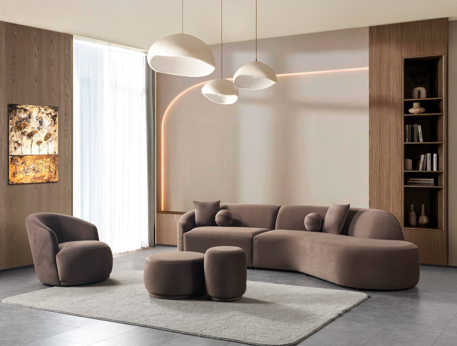 Cloe Coffee Velvet Curved 134" RAF Sectional