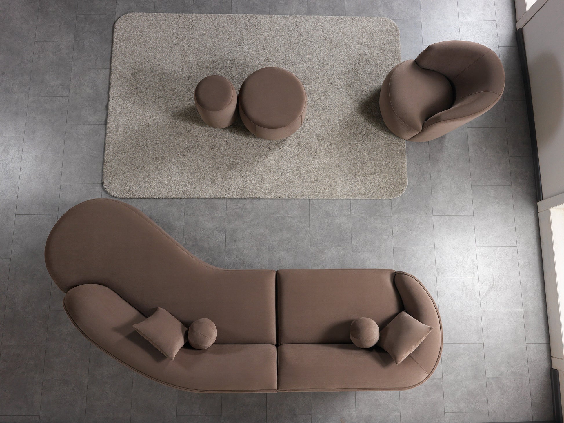 Cloe Coffee Velvet Curved 134" RAF Sectional